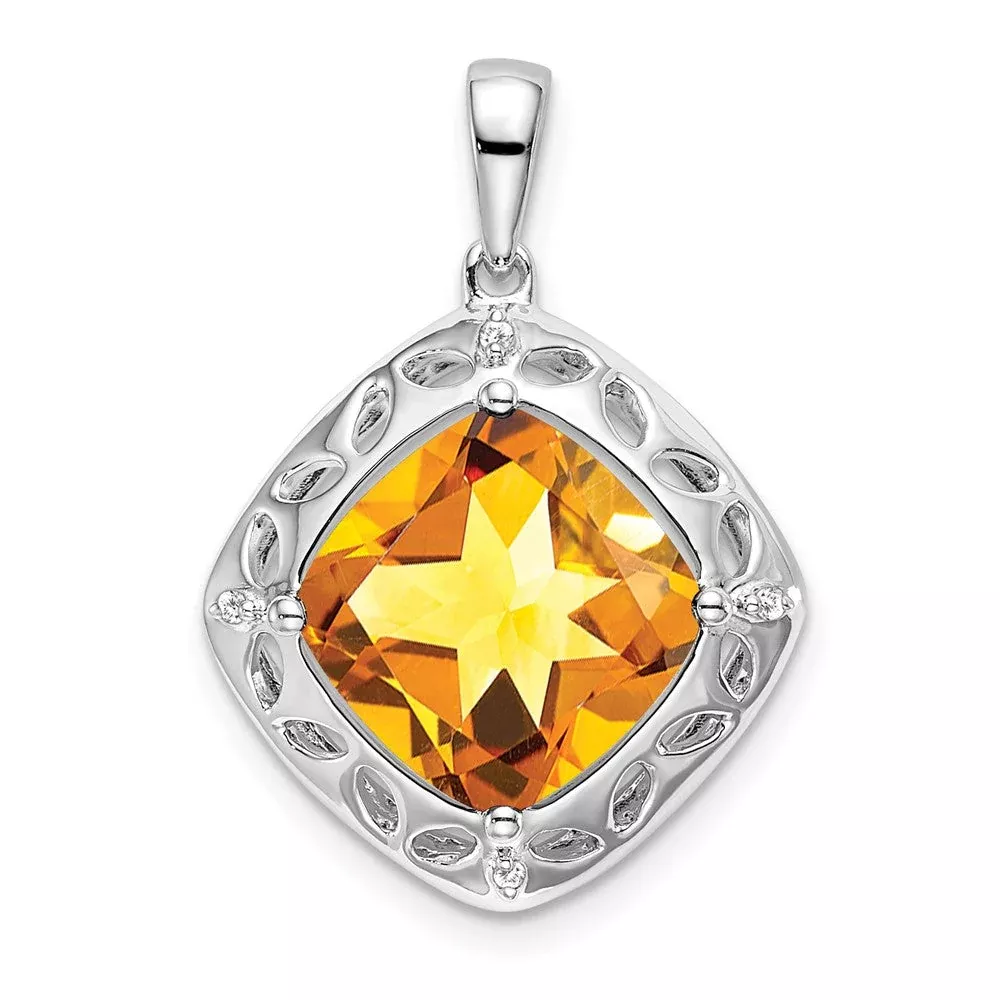 Sterling Silver Citrine and Real Diamond Pendant