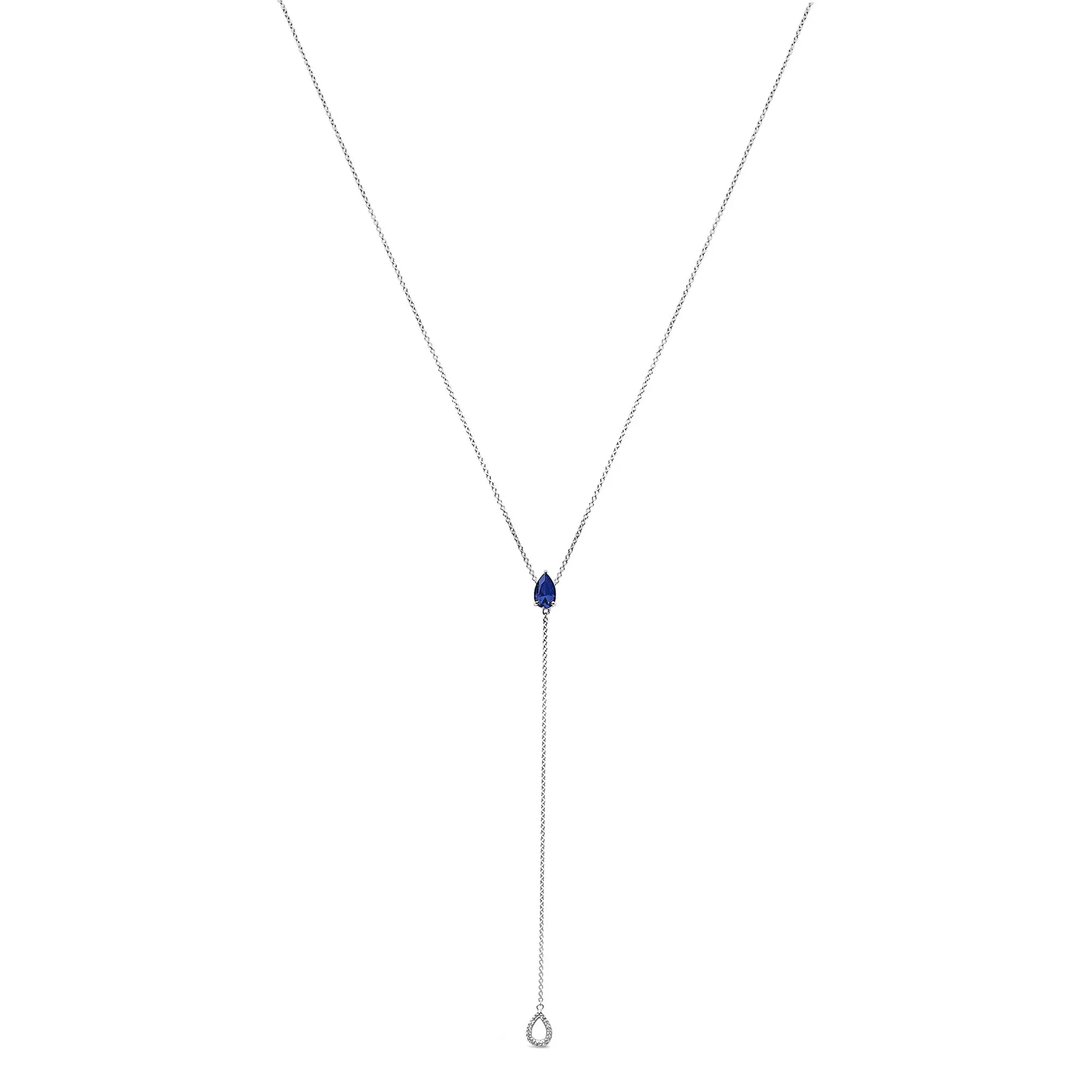 Sterling Silver Created Blue Sapphire and Diamond Accent Y Necklace