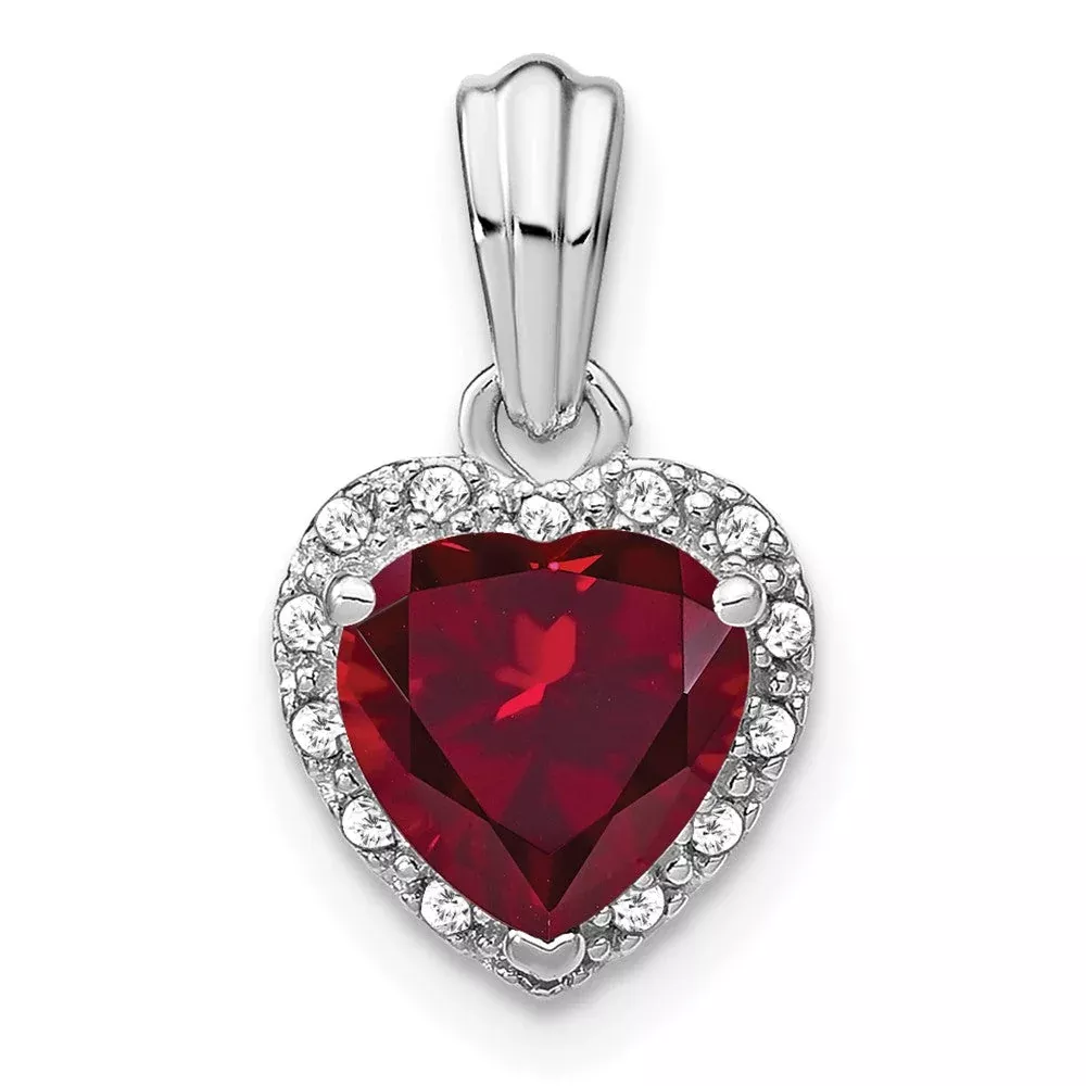 Sterling Silver Created Ruby and Real Diamond Pendant