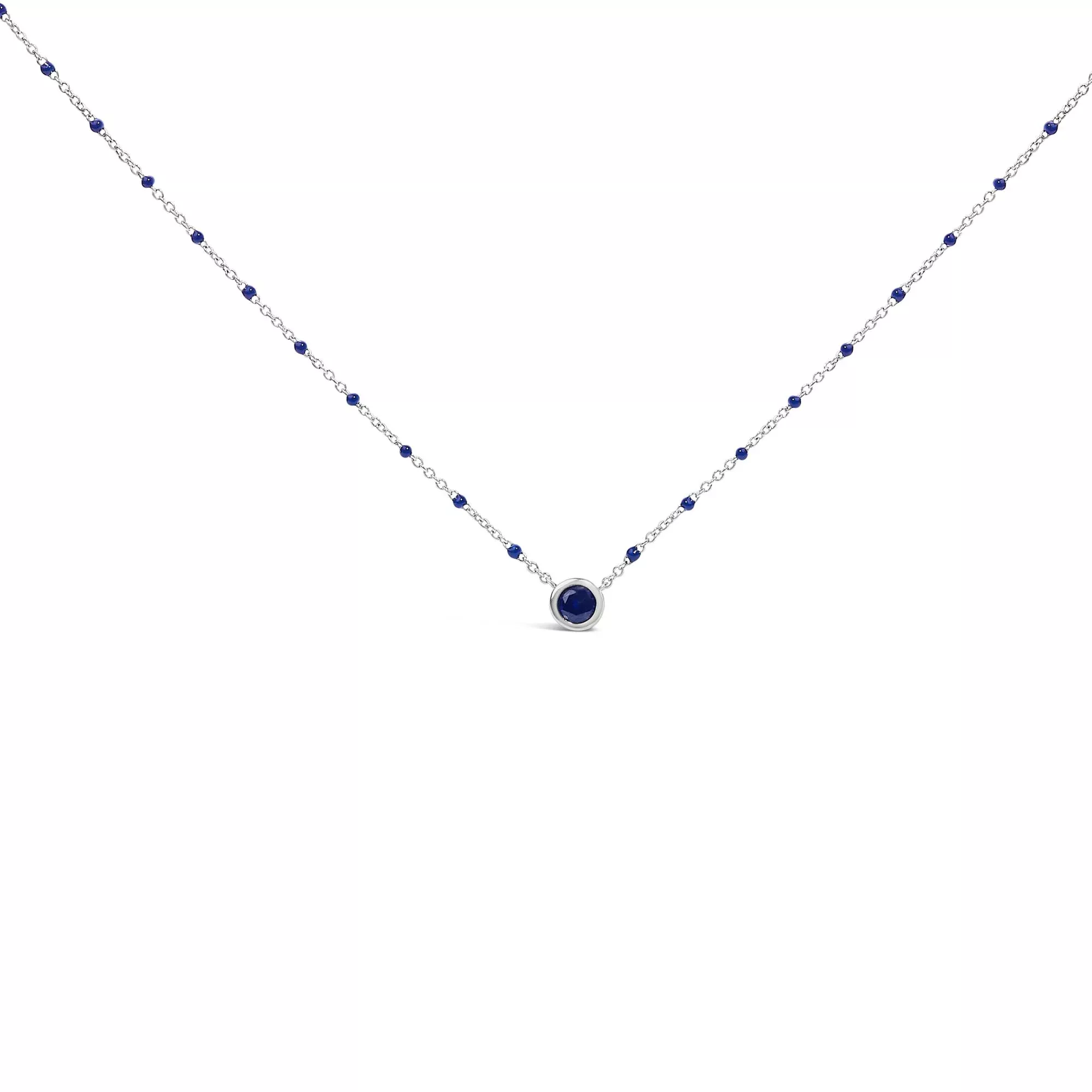 Sterling Silver Created Sapphire Bead Chain Necklace 18 Inch