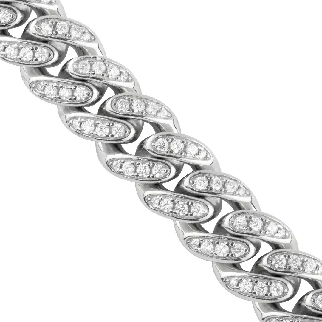Sterling Silver Cubic Zirconia Stones Cuban Link Chain 10 mm