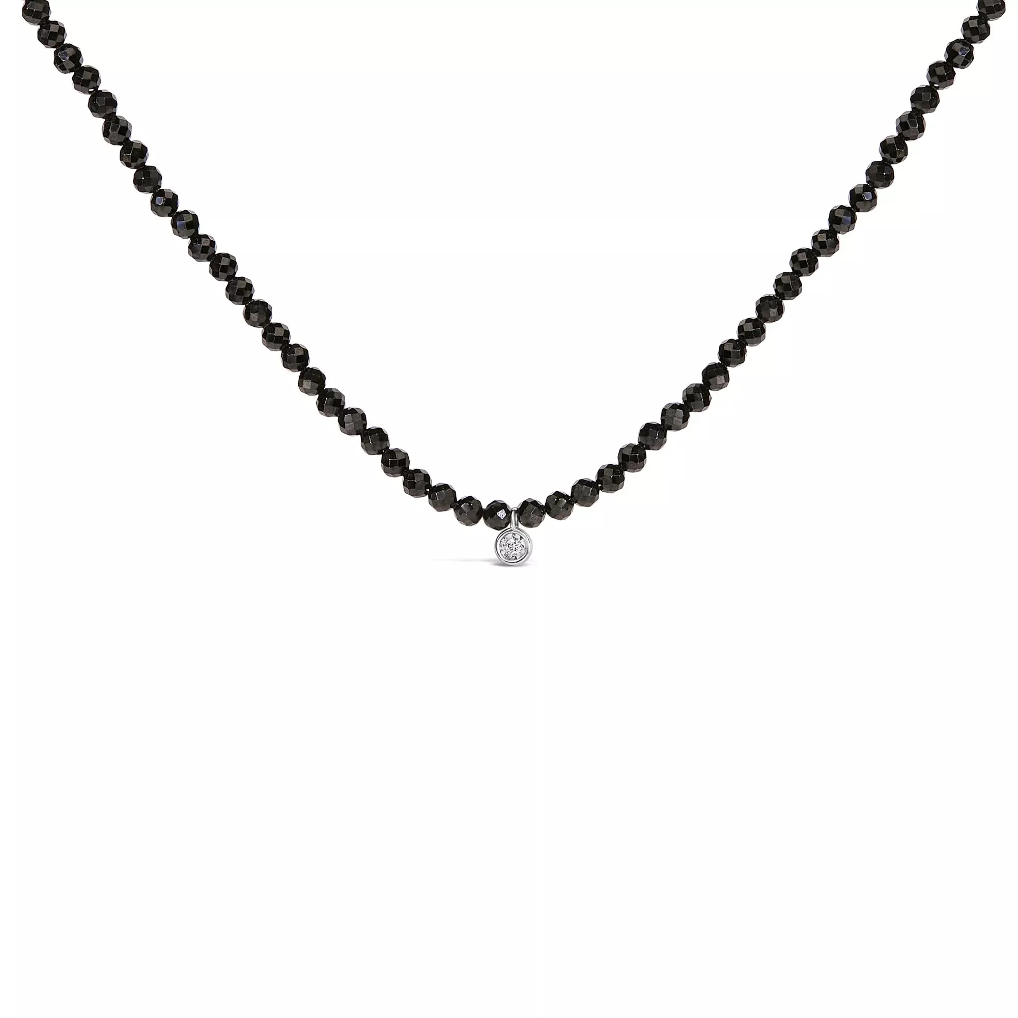 Sterling Silver Diamond Accent Black Spinel Bead Station Necklace