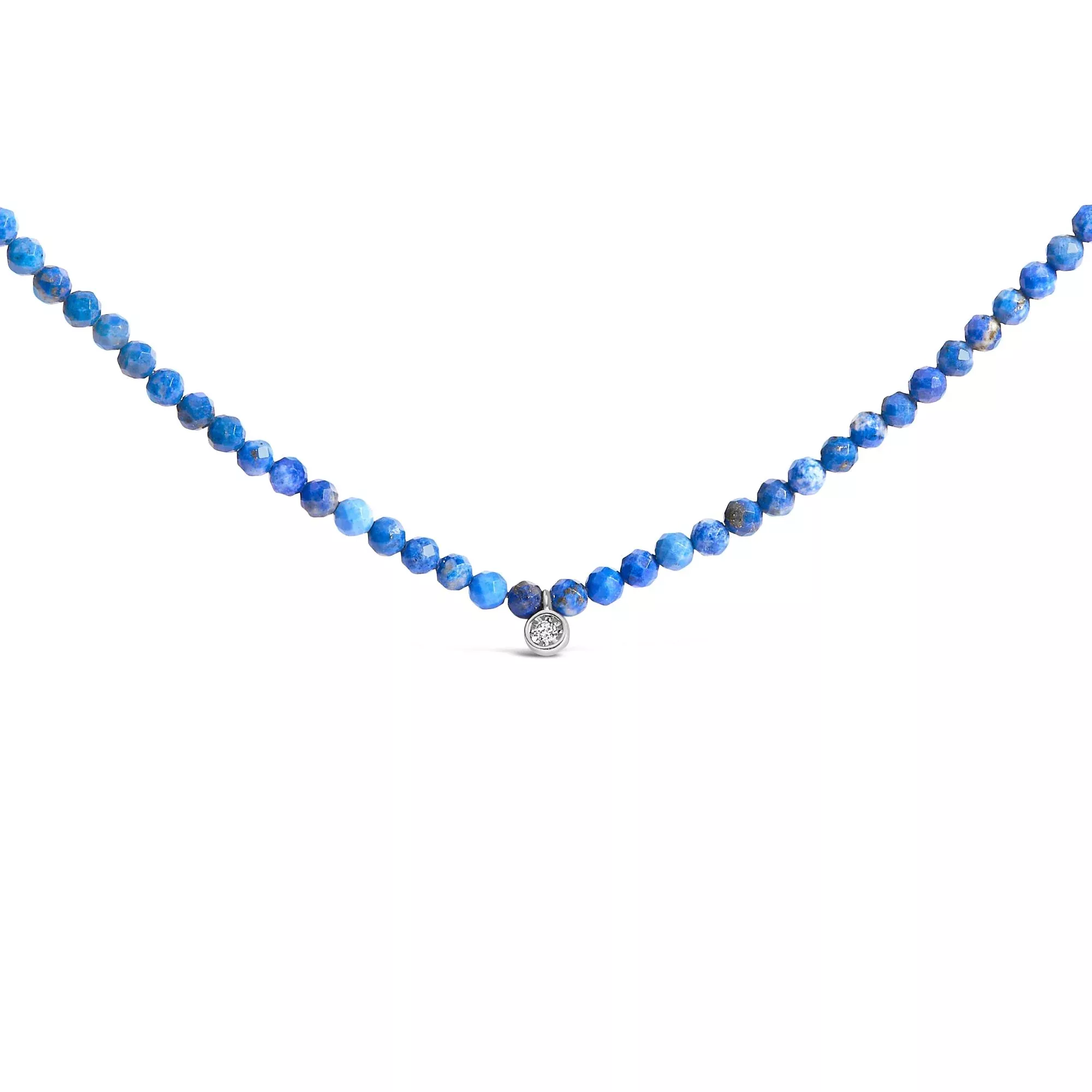 Sterling Silver Diamond Accent Blue Lapis Bead Station Necklace
