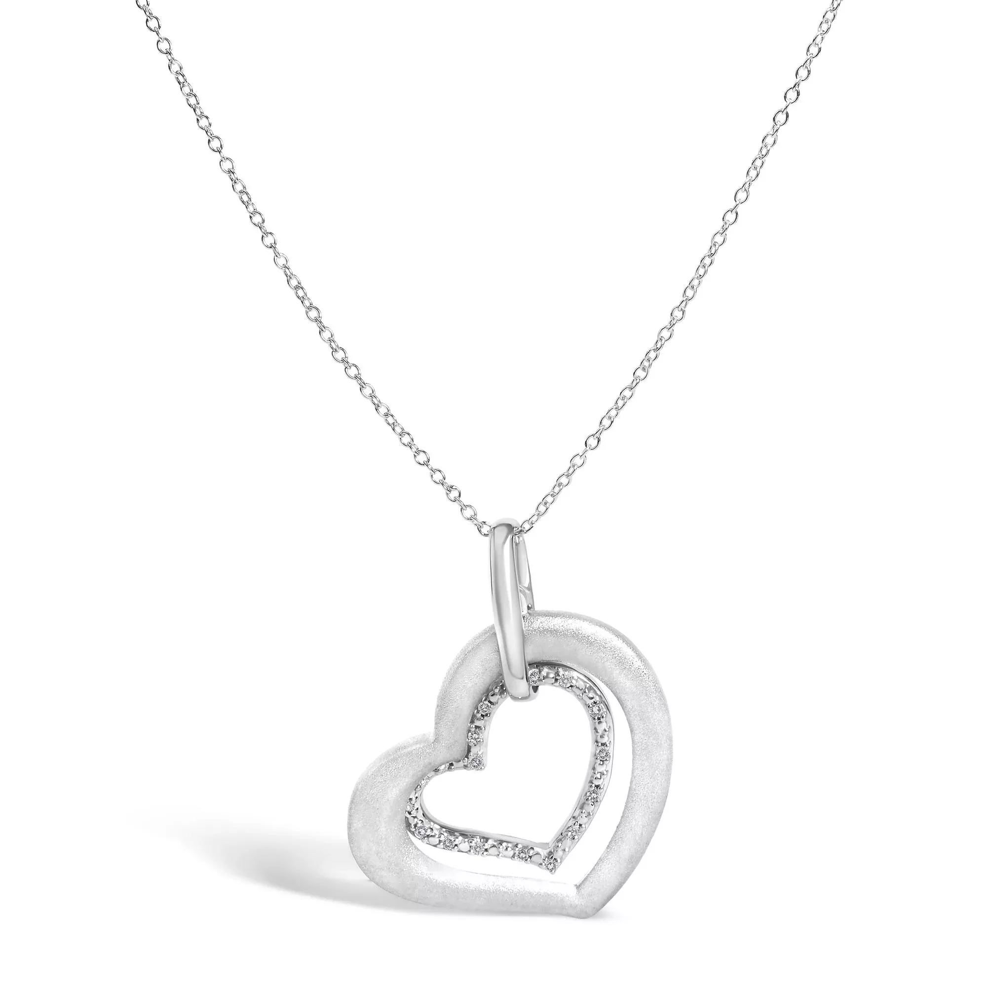 Sterling Silver Diamond Accent Matte Finish Heart Pendant Necklace