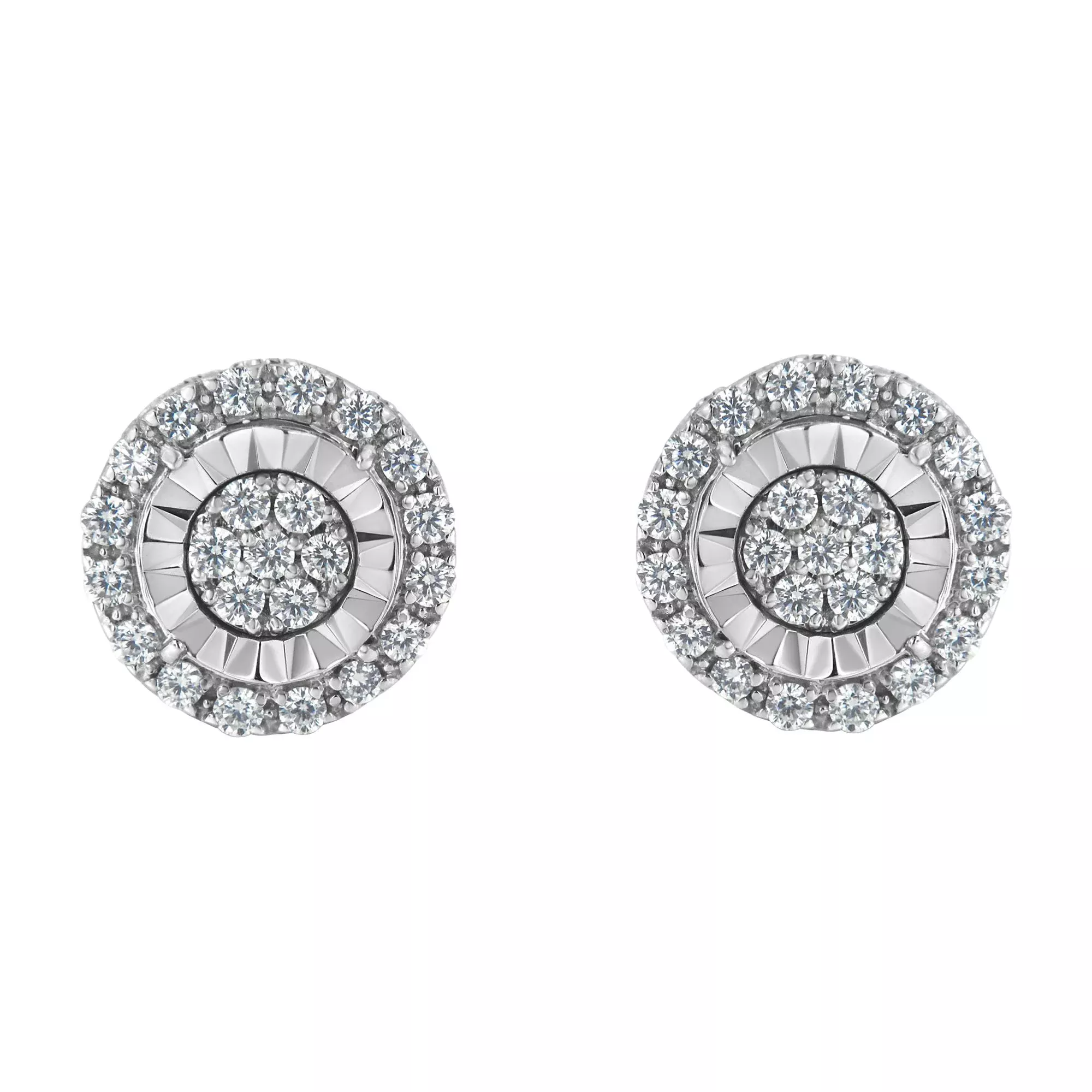 Sterling Silver Diamond Cluster Earrings (1 cttw, I-J Color, I2-I3 Clarity)