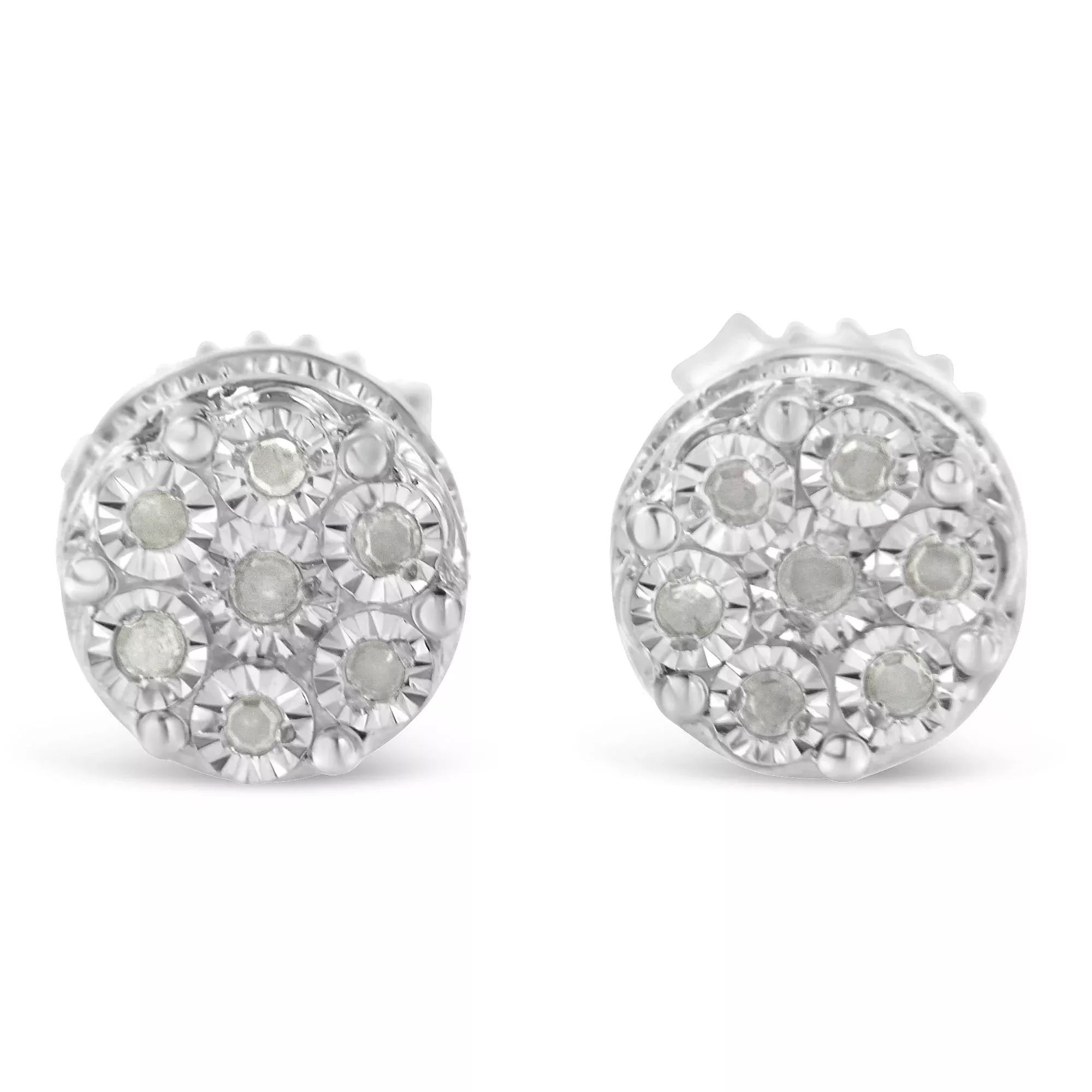 Sterling Silver Diamond Cluster Stud Earrings (0.15 cttw, I-J Color, I3 Clarity)