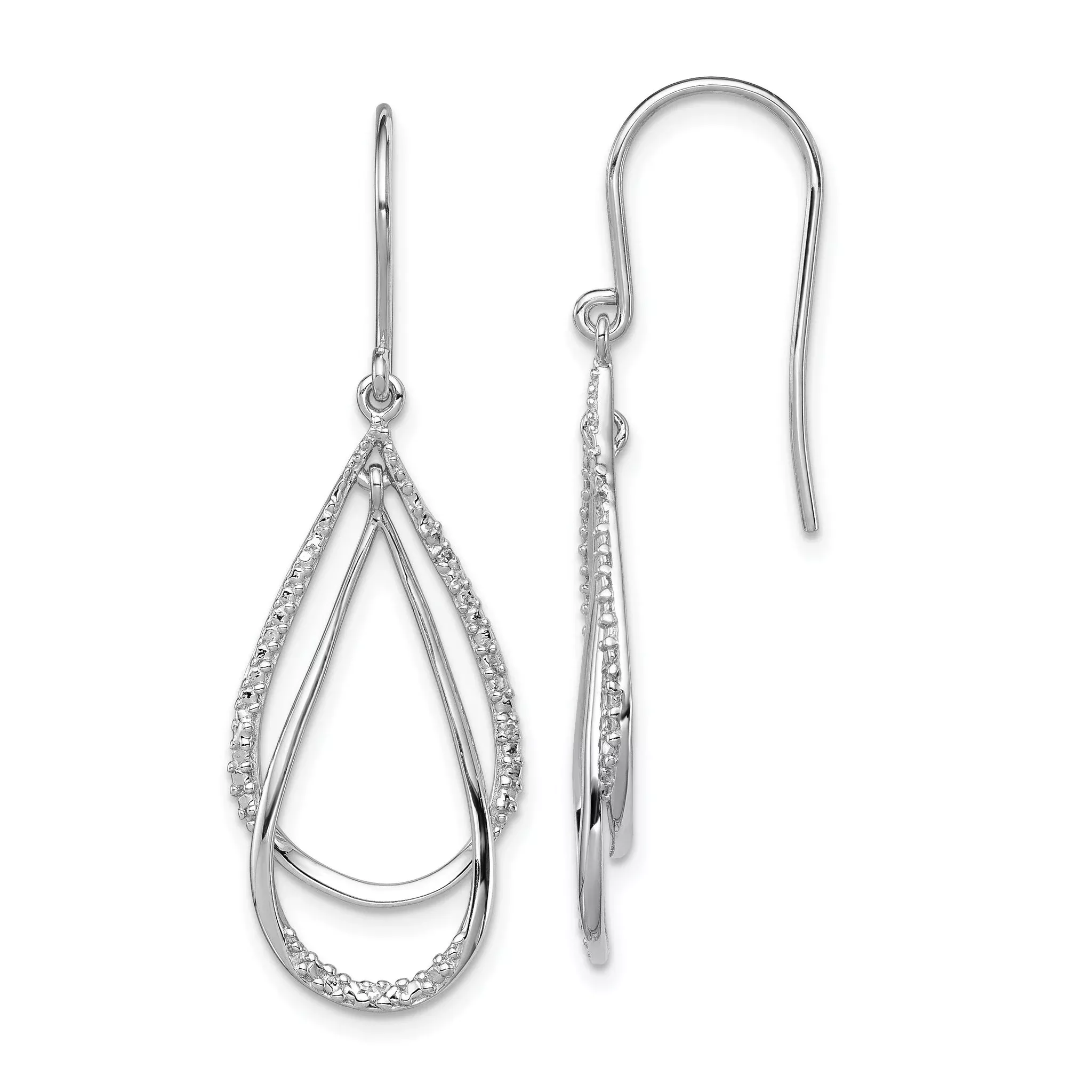 Sterling Silver Diamond Dangle Earrings with Rhodium Plating and French Wire