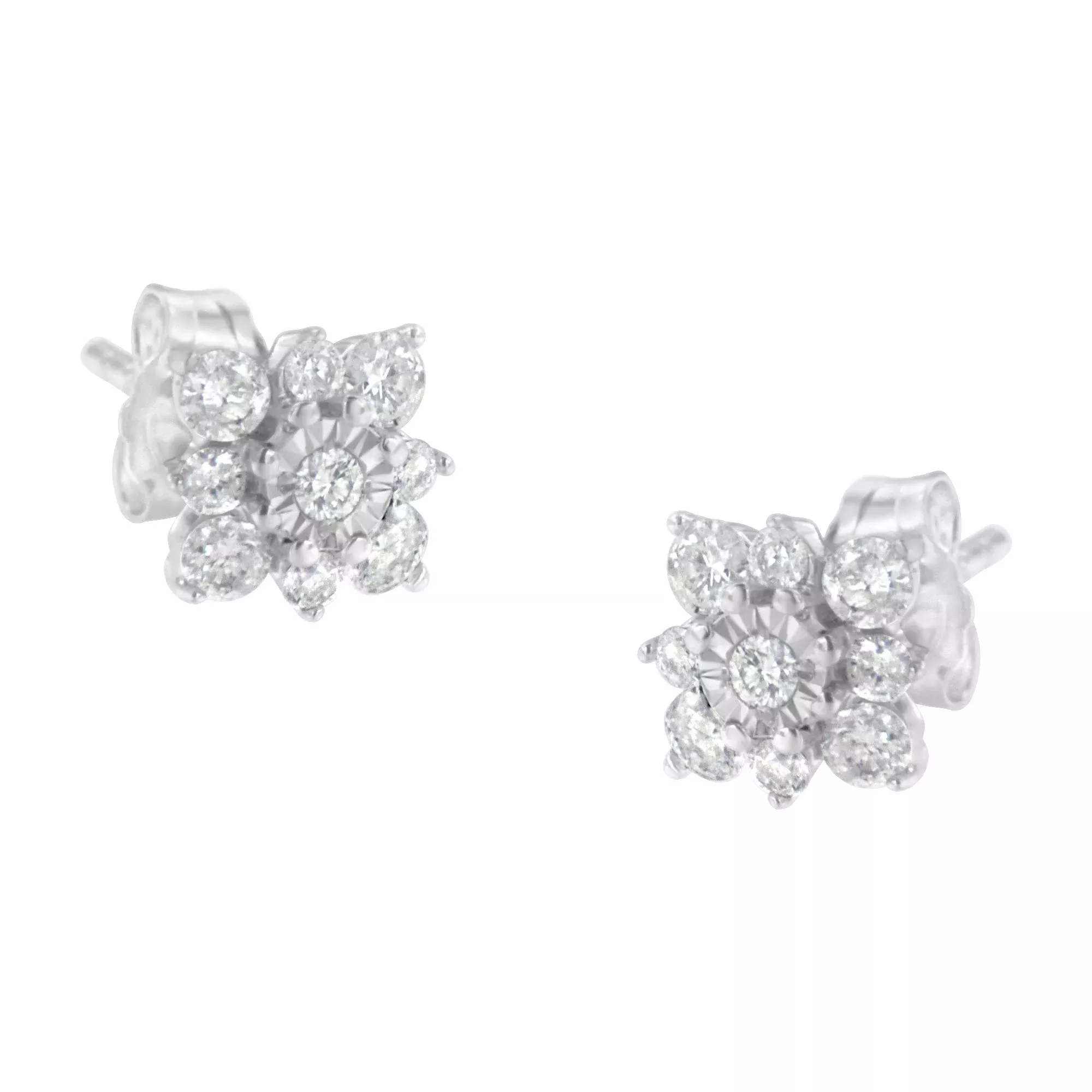 Sterling Silver Diamond Flower Stud Earrings (1/2 cttw, I-J Color, I1-I2 Clarity)