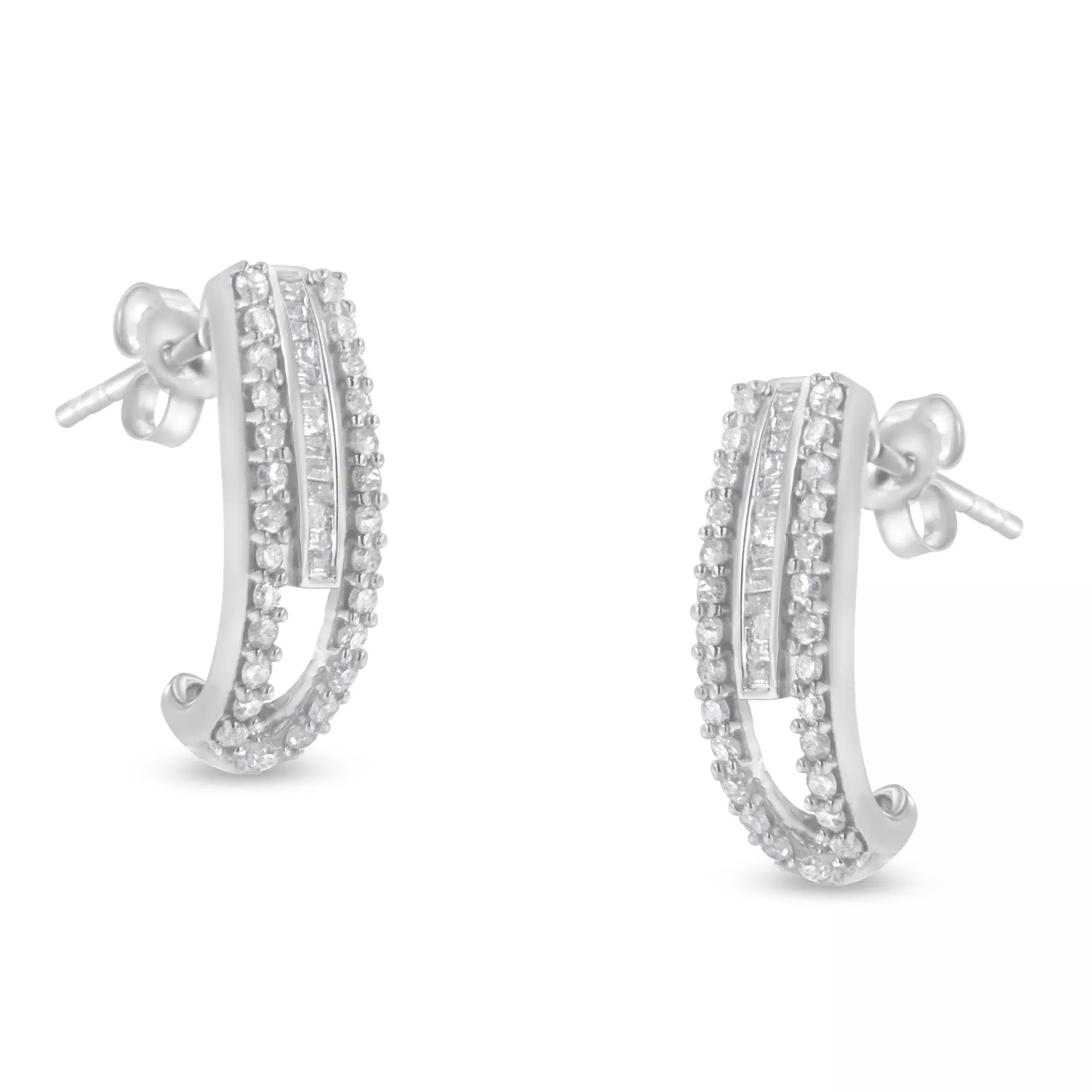 Sterling-Silver Diamond J-Stud Earring (3/4 cttw, I-J Color, I3 Clarity)