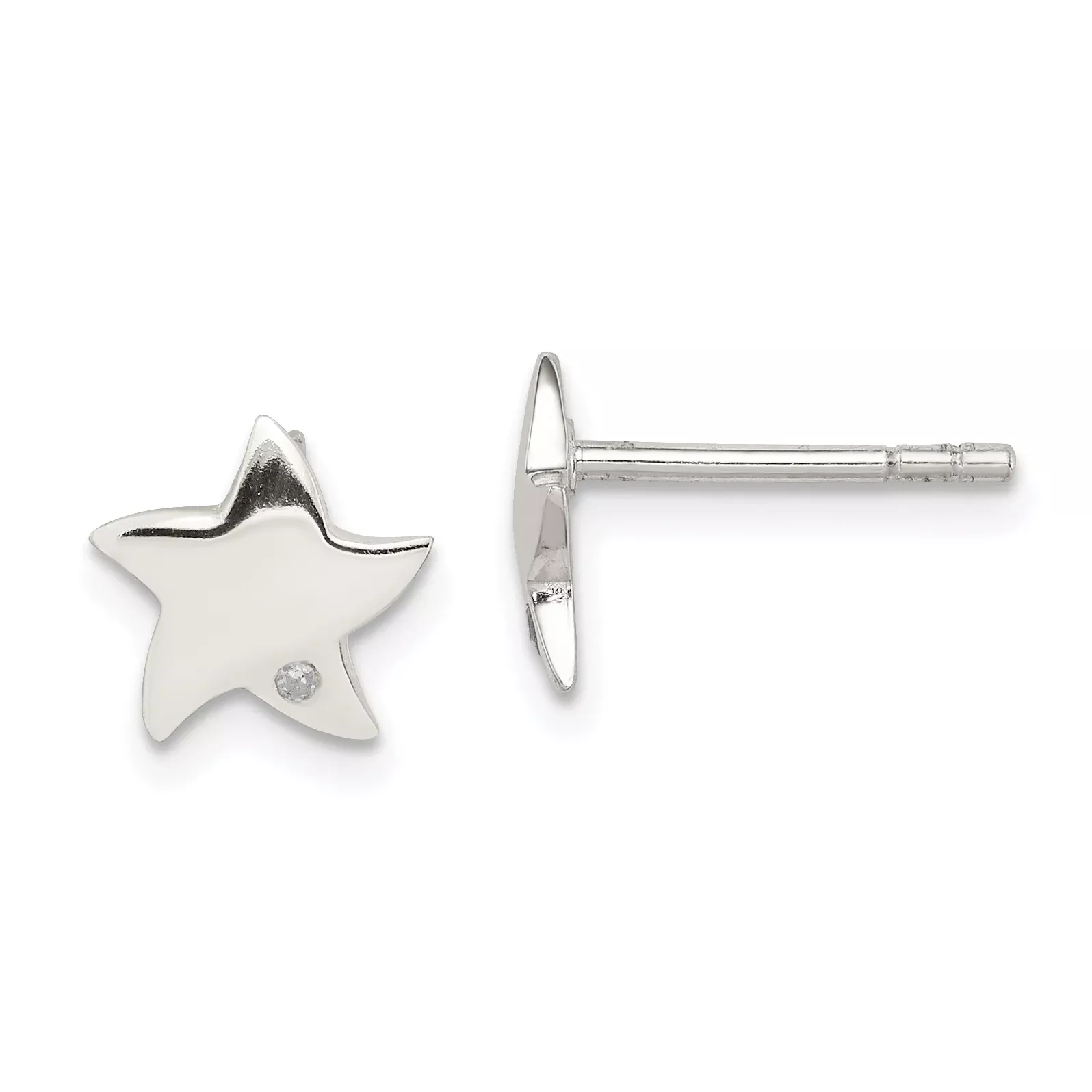 Sterling Silver Diamond Star Earrings with Polished Finish and Anti-Tarnish Coating