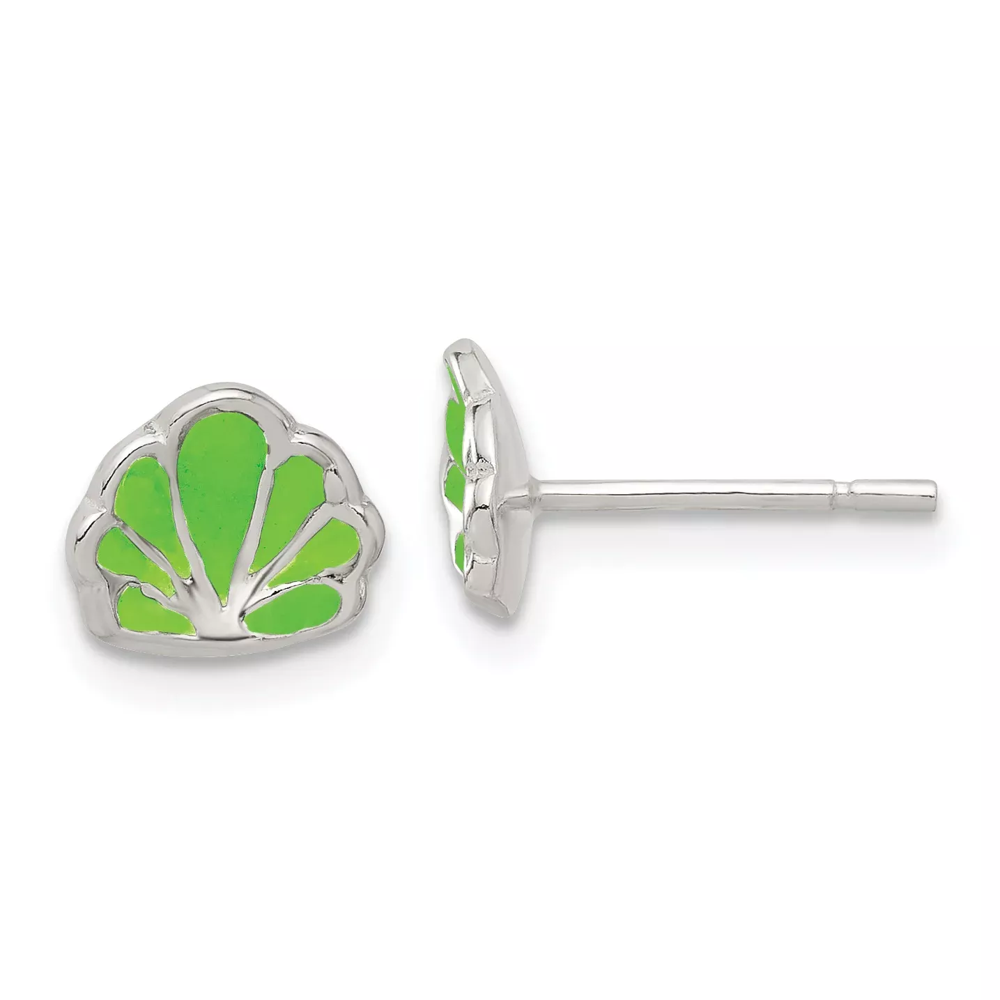 Sterling Silver Enamel Seashell Earrings with Polished Finish and Anti-Tarnish