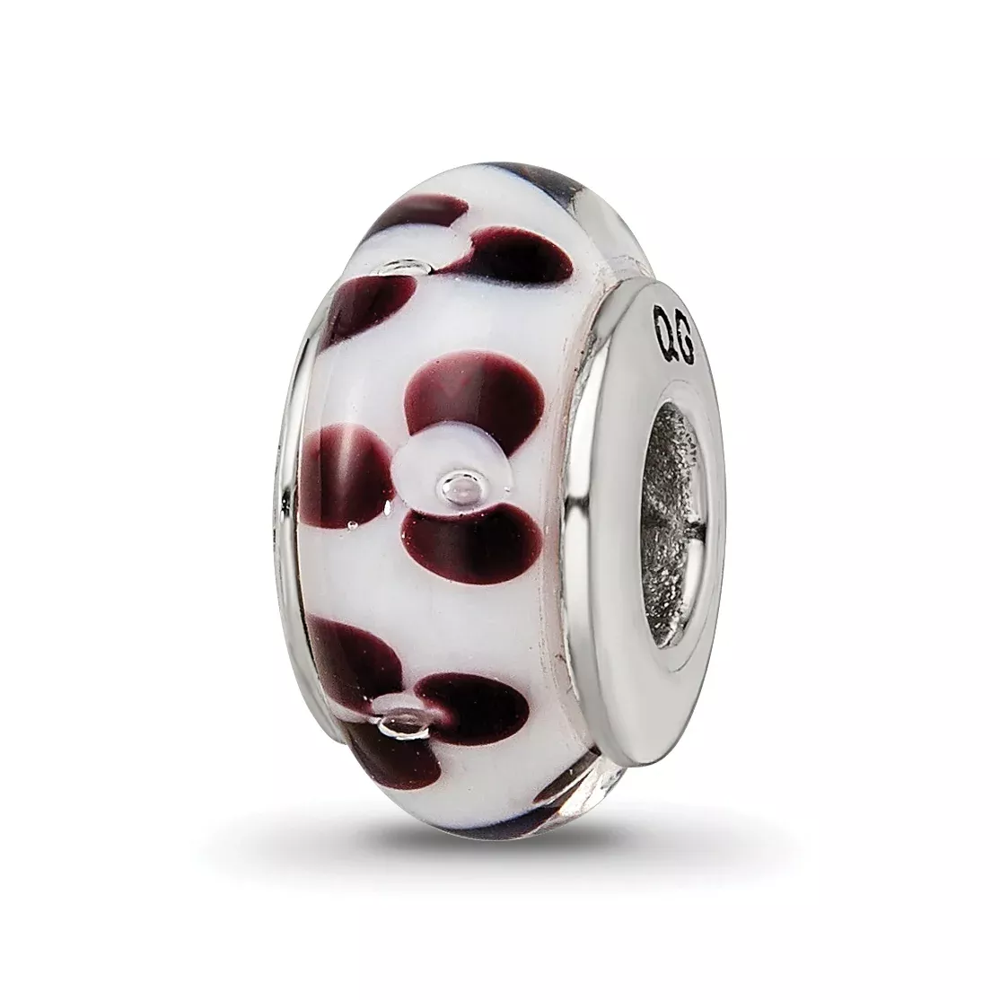 Sterling Silver Floral Hand-Blown Glass Bead with Antiqued Finish Elegant Design