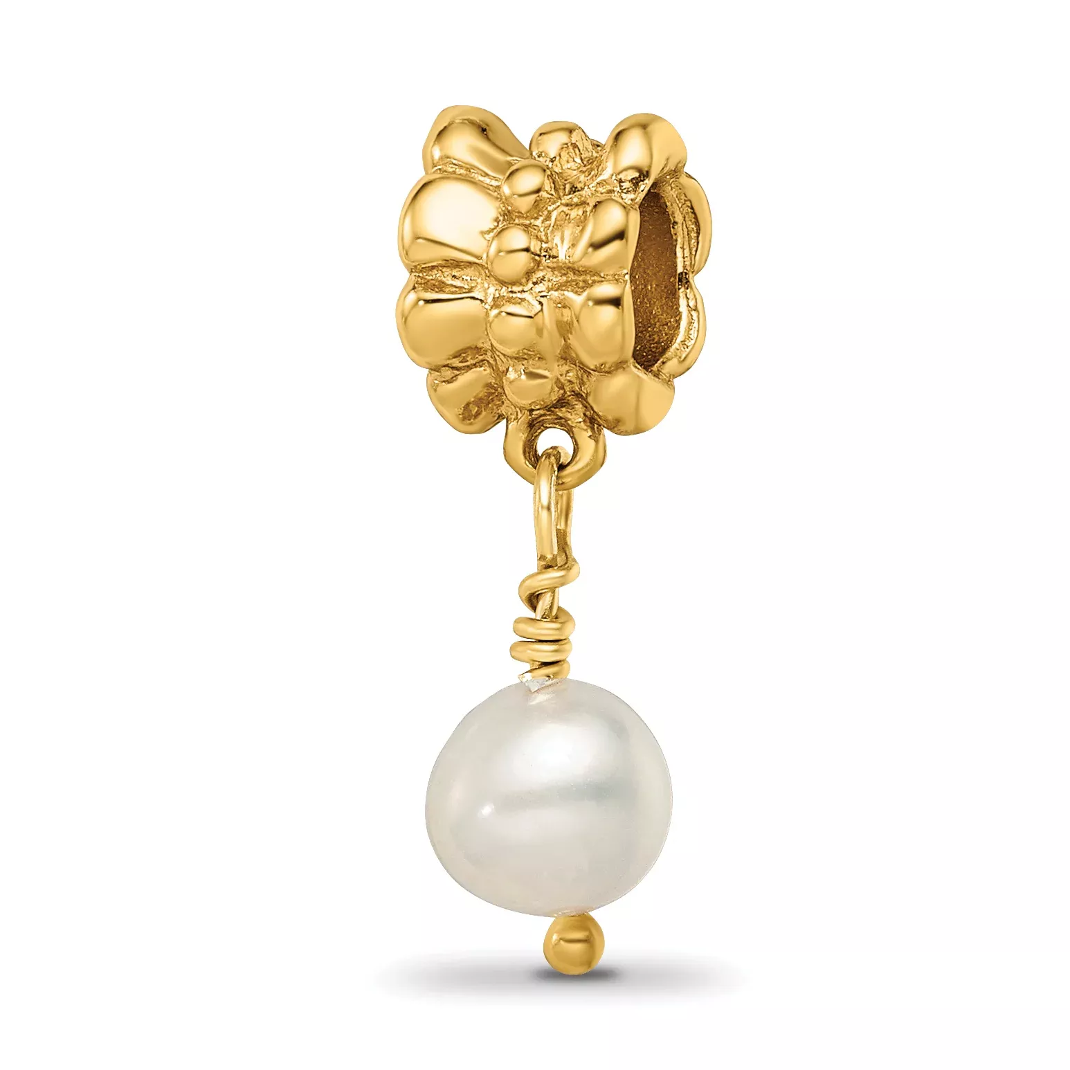 Sterling Silver & Gold Plated Dangle Bead with Cultured Pearl, Polished Finish