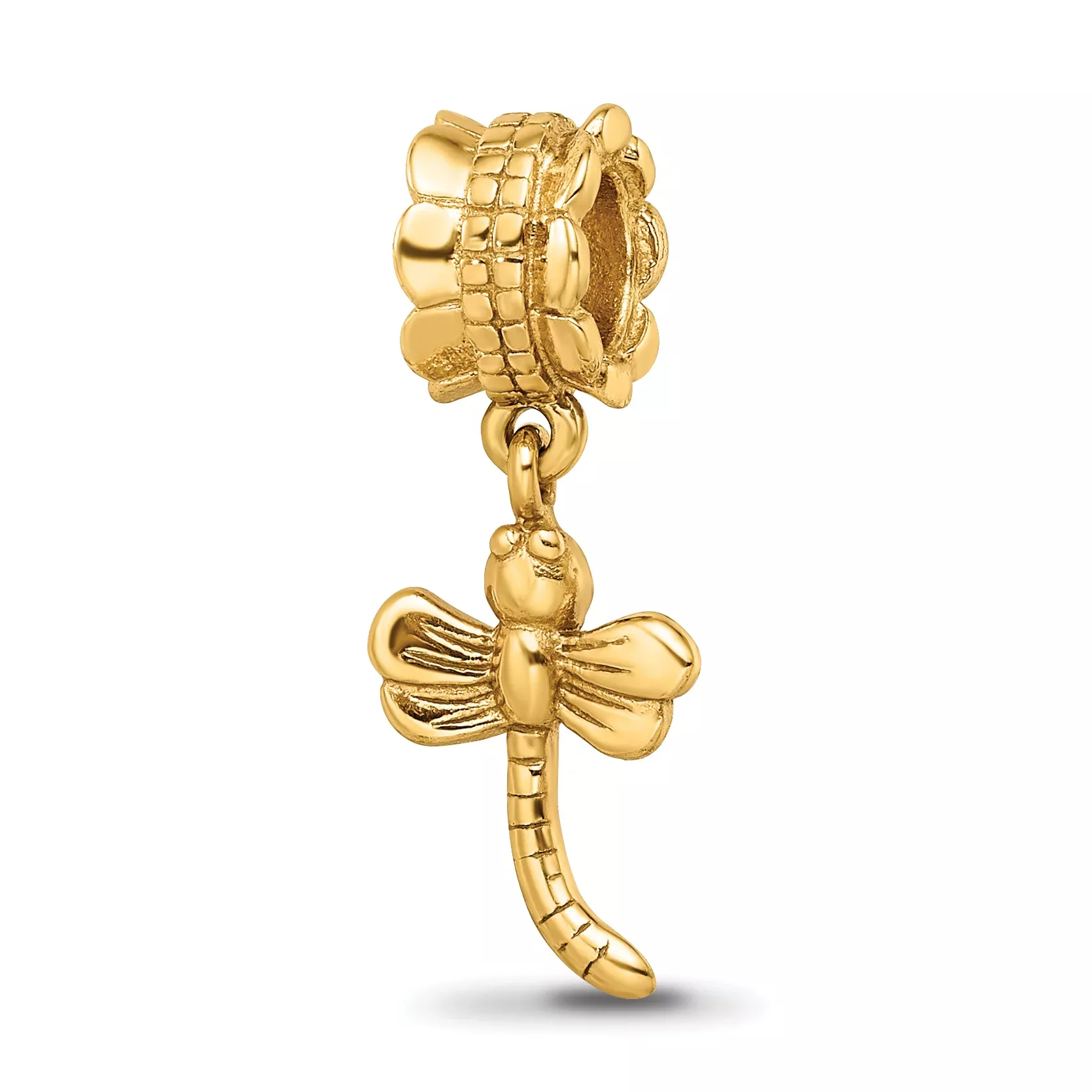 Sterling Silver Gold-Plated Dragonfly Dangle Bead with Polished Finish