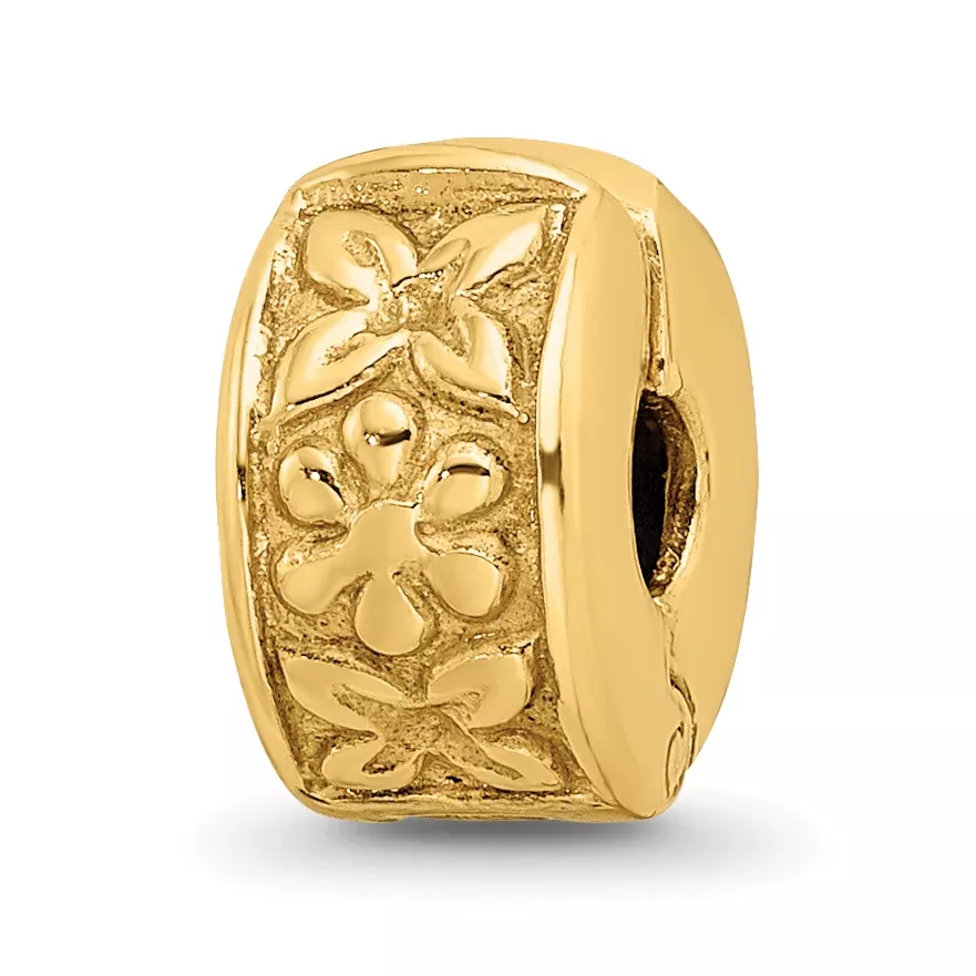 Sterling Silver Gold-Plated Floral Clip Bead with Polished Finish