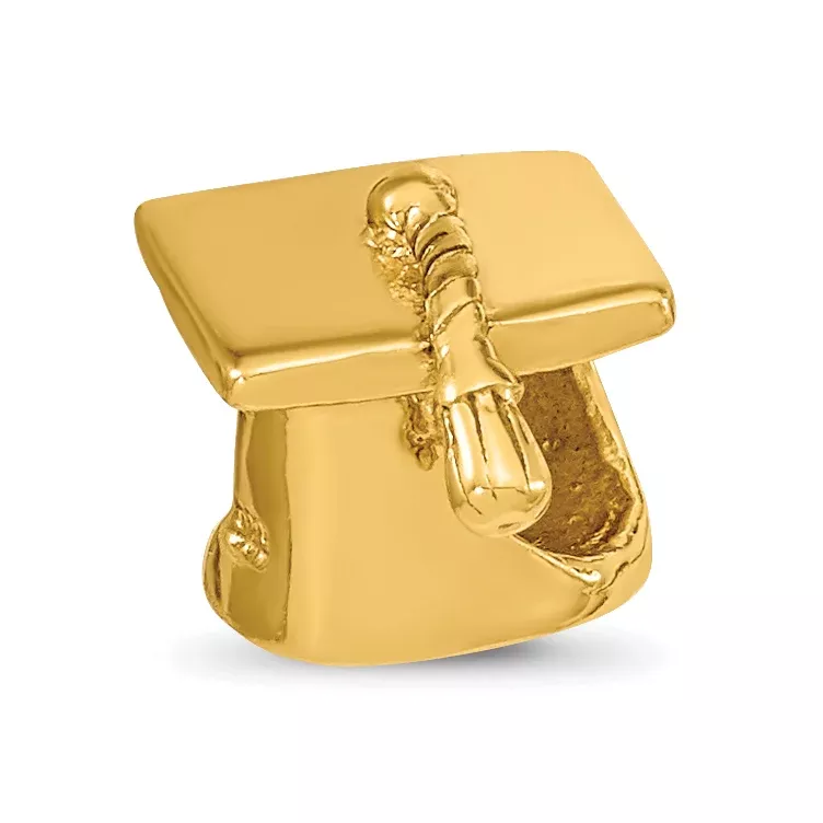 Sterling Silver Gold-Plated Graduation Cap Bead with Polished Finish