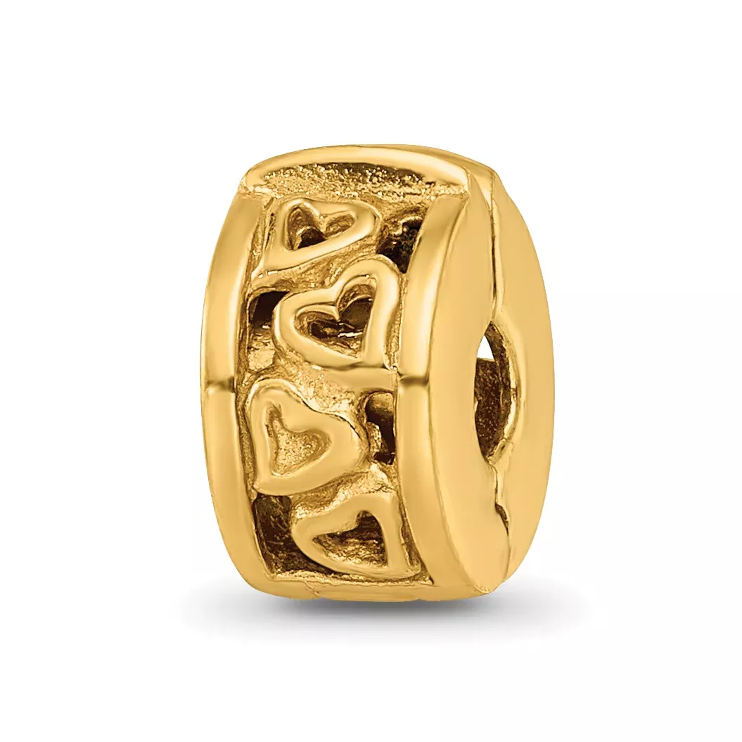 Sterling Silver Gold-Plated Hinged Hearts Clip Bead with Polished Finish