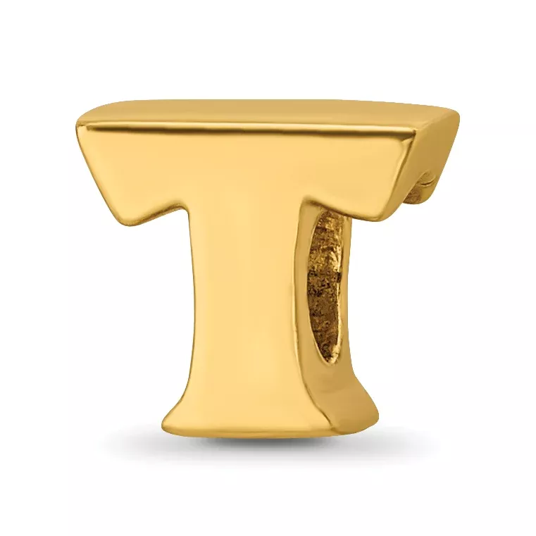Sterling Silver Gold-Plated Letter T Bead with Polished Finish