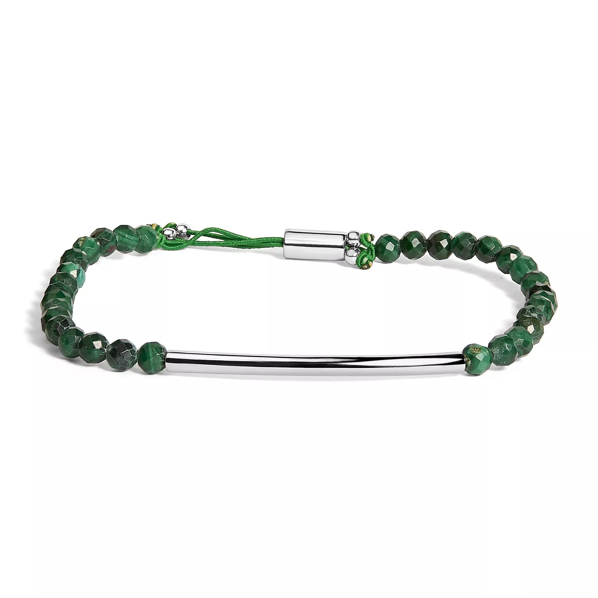 Sterling Silver Malachite Bead Station Bracelet with Bolo Clasp
