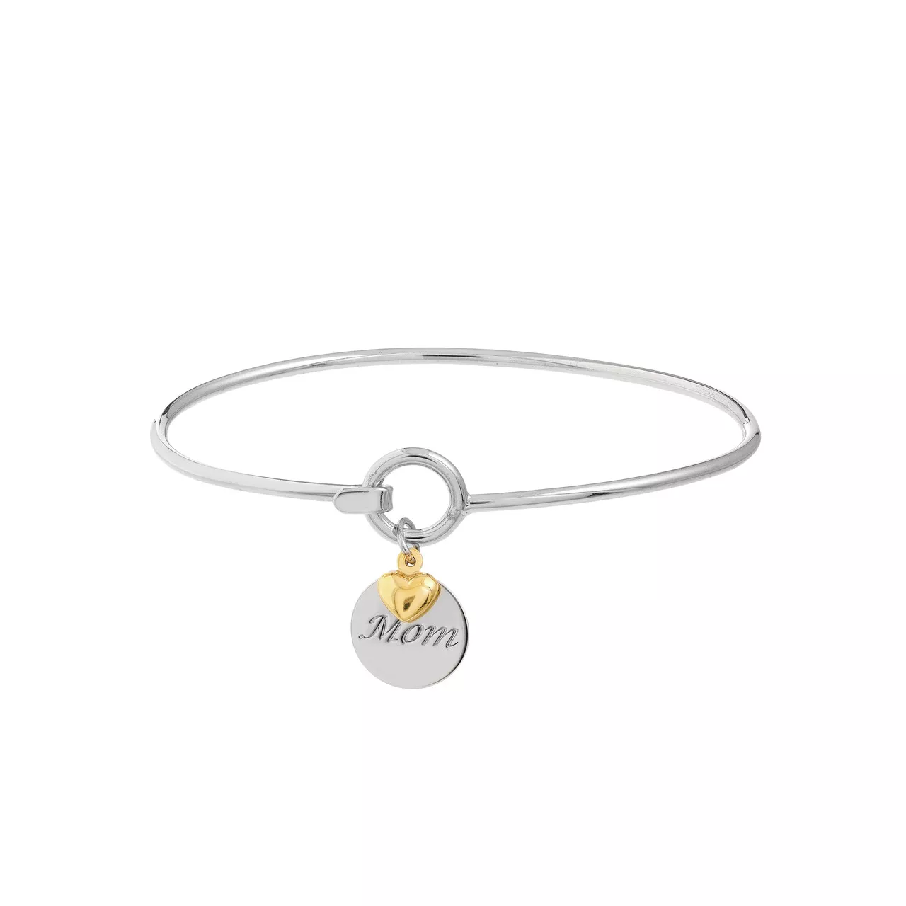 Sterling Silver Mom Bangle with Heart Dangle