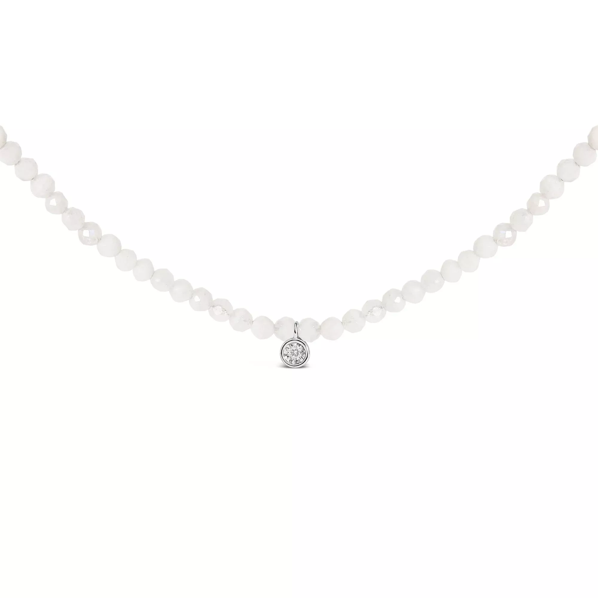 Sterling Silver Moonstone Bead Station Necklace with Diamond Accent
