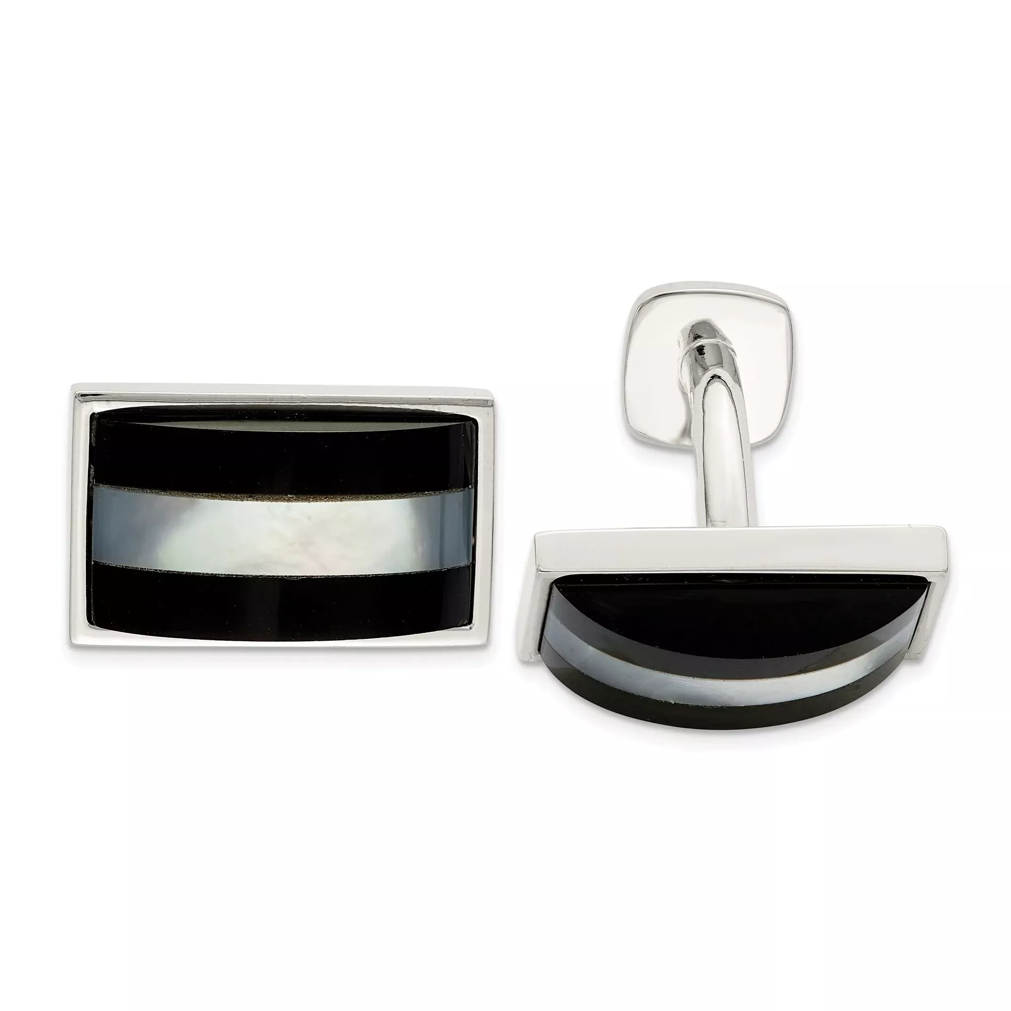 Sterling Silver Mother of Pearl & Onyx Cuff Links
