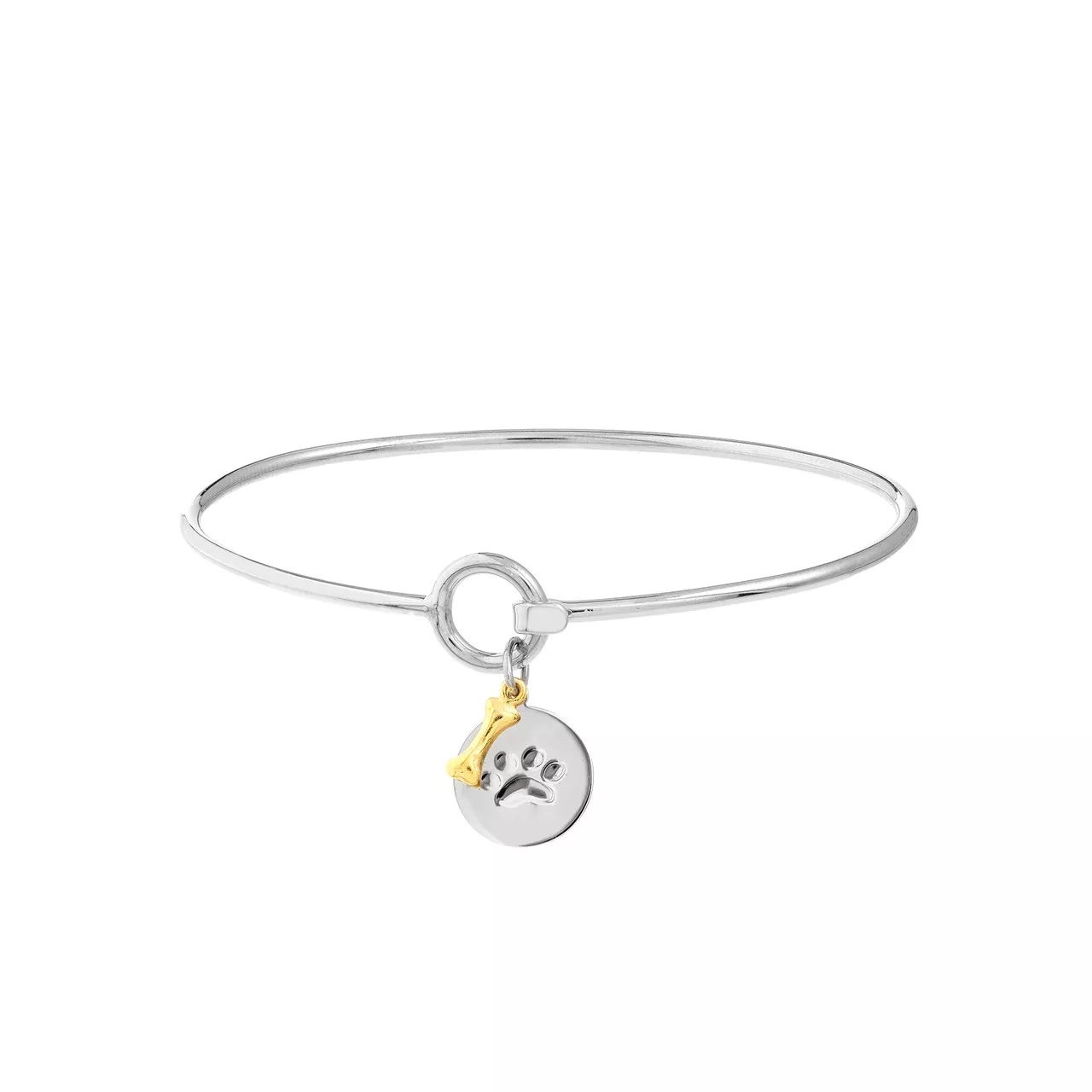 Sterling Silver Paw Bangle with Dog Bone Dangle