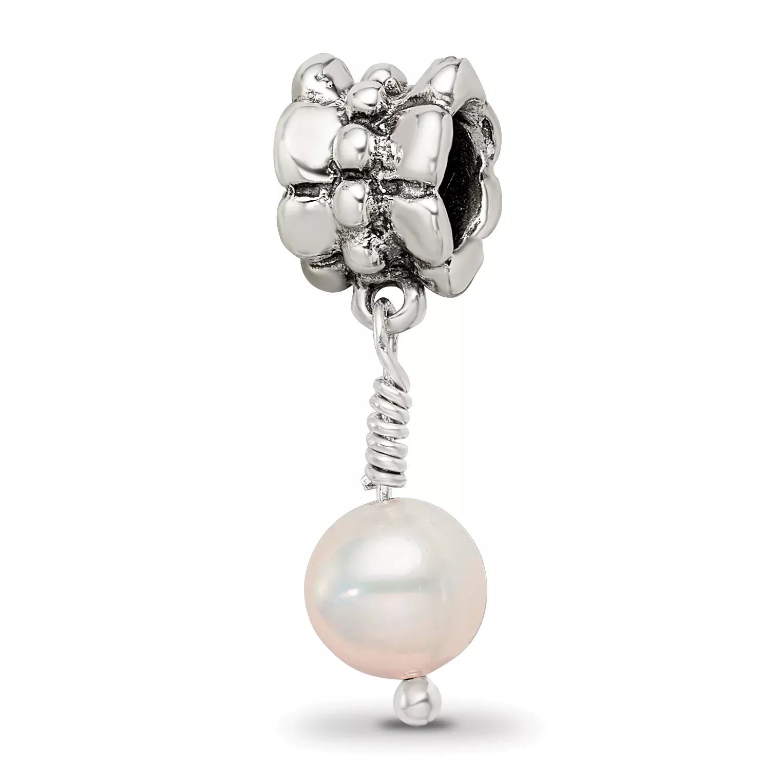 Sterling Silver Pink Freshwater Pearl Dangle Bead with Antiqued Finish