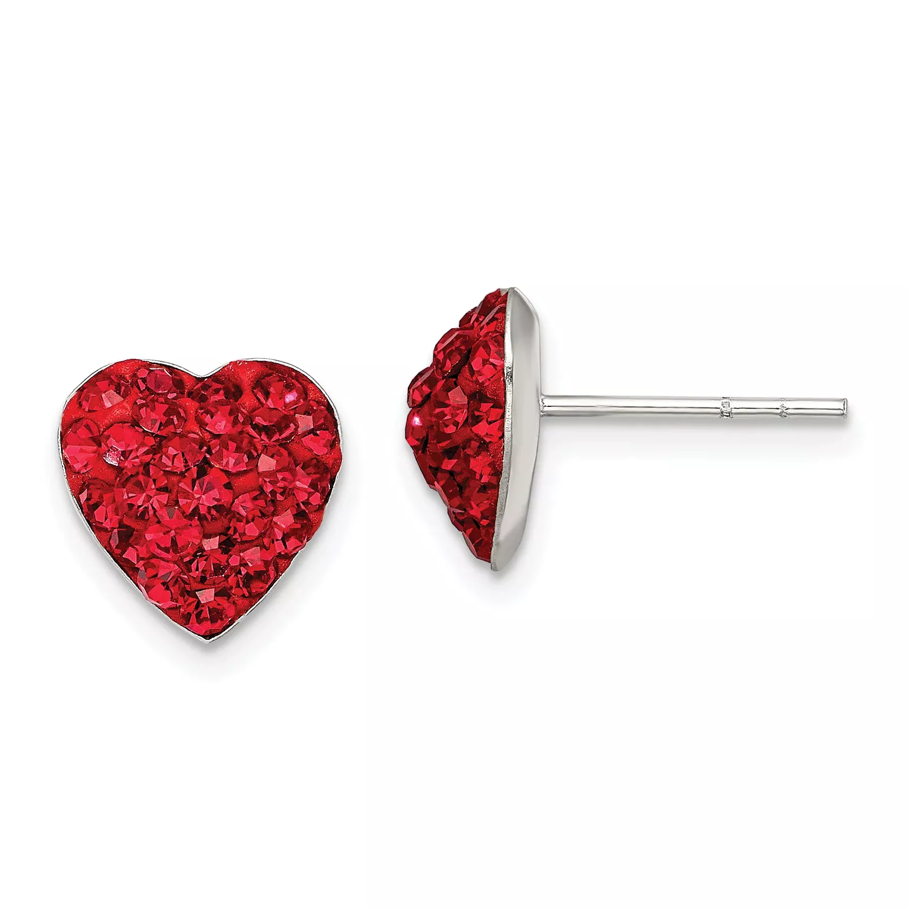 Sterling Silver Red Heart Crystal Earrings with Rhodium-Plated Finish Elegant & Timeless