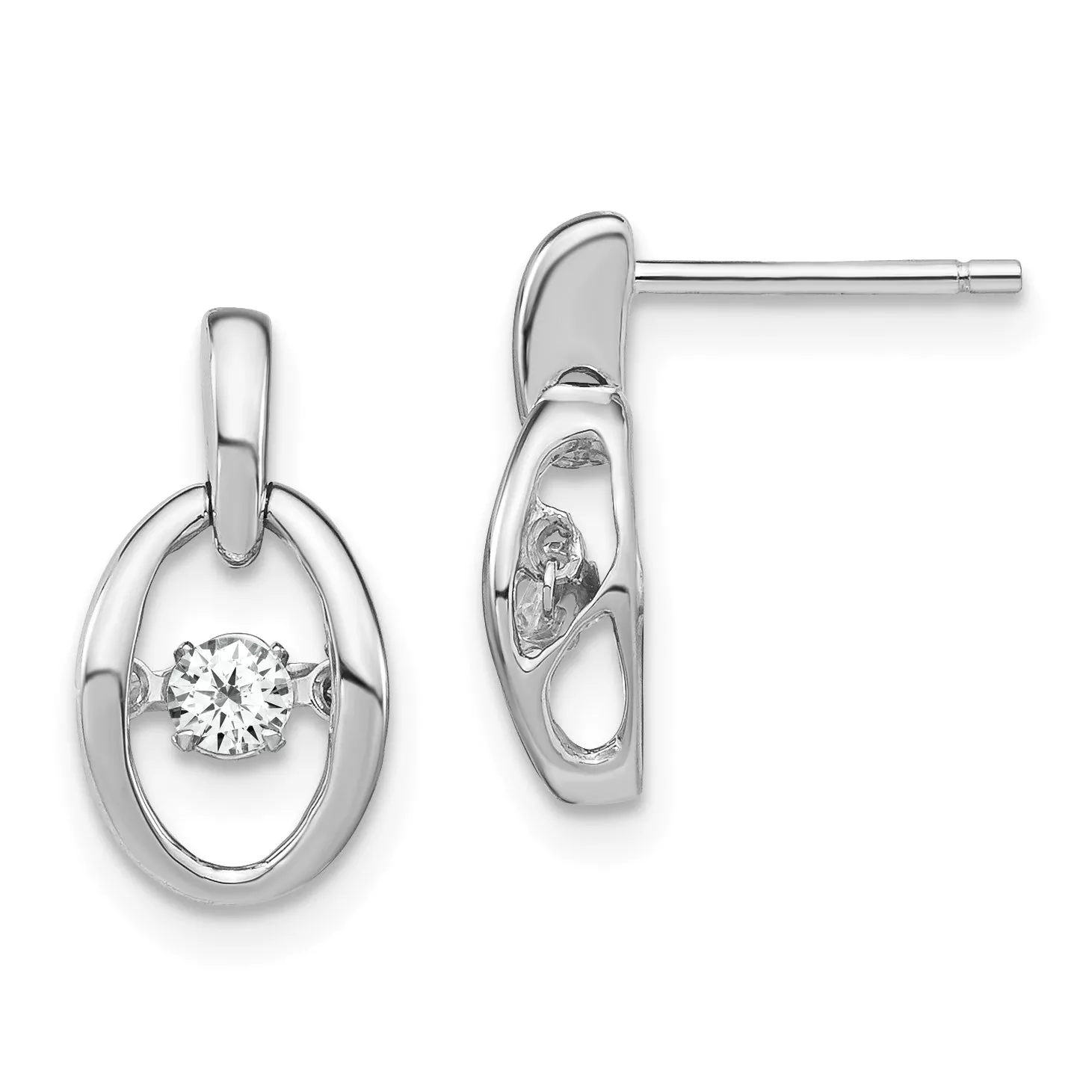 Sterling Silver Rhodium CZ Birthstone Earrings with Polished Finish