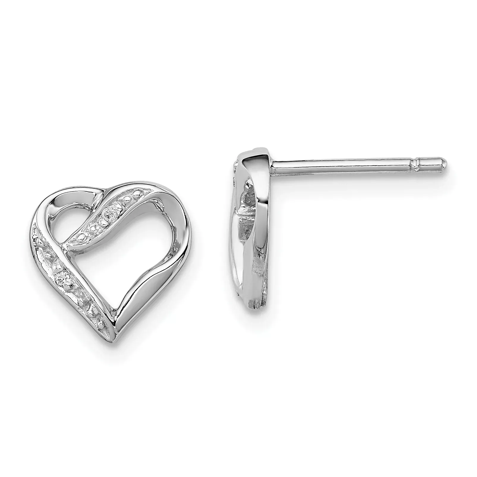 Sterling Silver Rhodium Diamond Heart Post Earrings