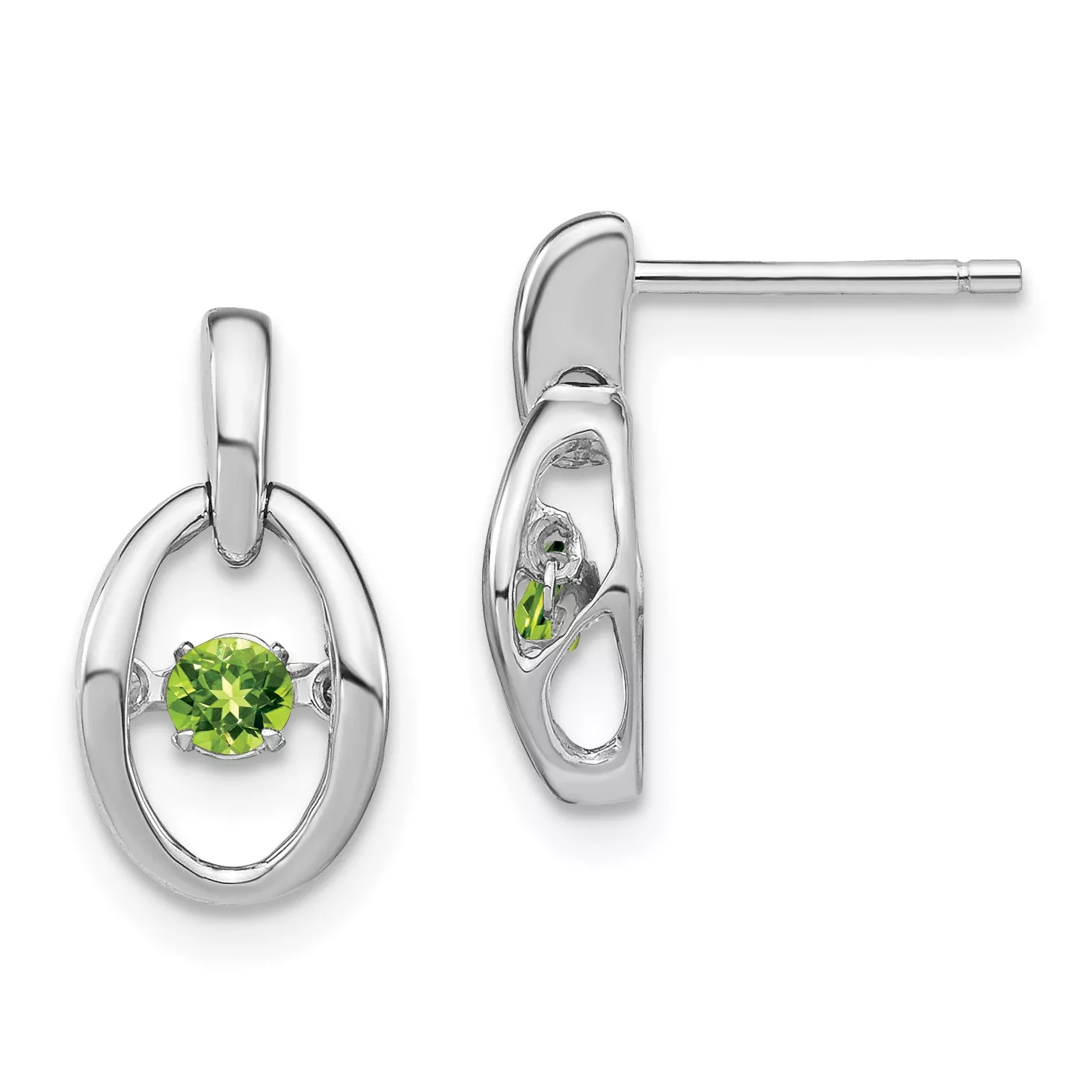 Sterling Silver Rhodium Peridot Birthstone Earrings with Polished Finish