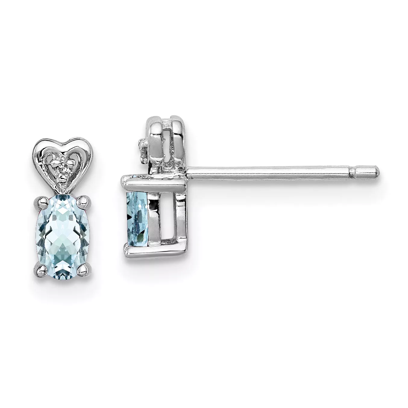 Sterling Silver Rhodium-Plated Aquamarine and Diamond Button EarringsElegant Polished Finish