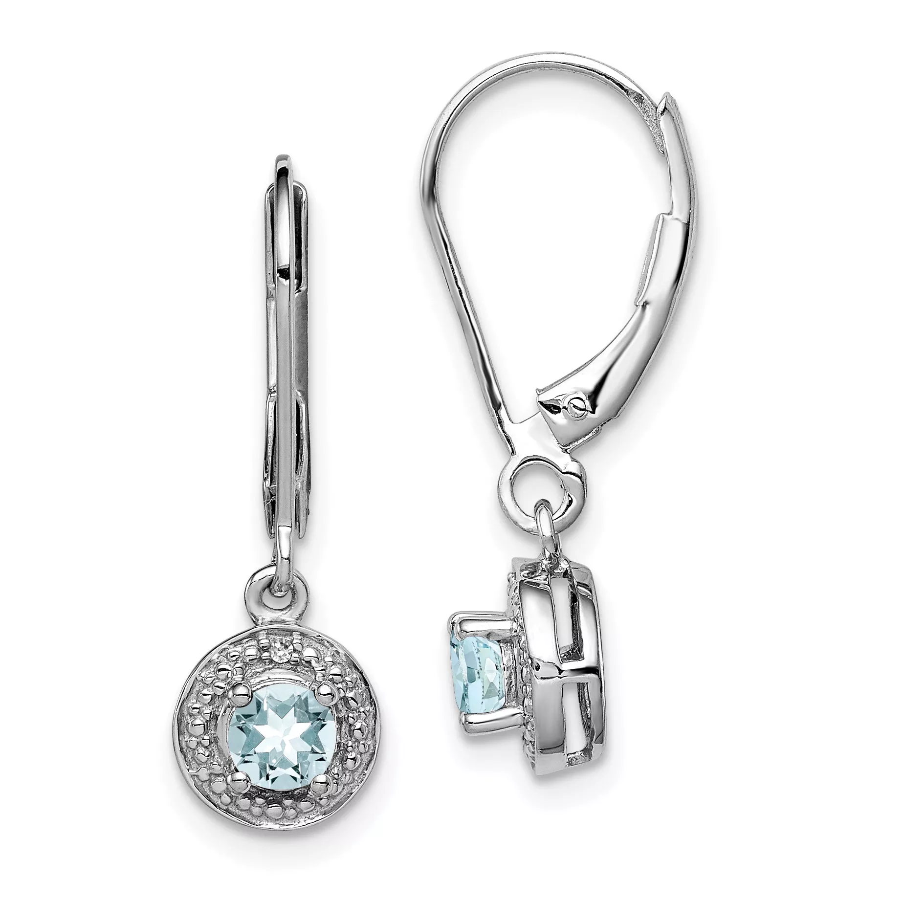 Sterling Silver Rhodium-Plated Aquamarine and Diamond Drop EarringsPolished Finish