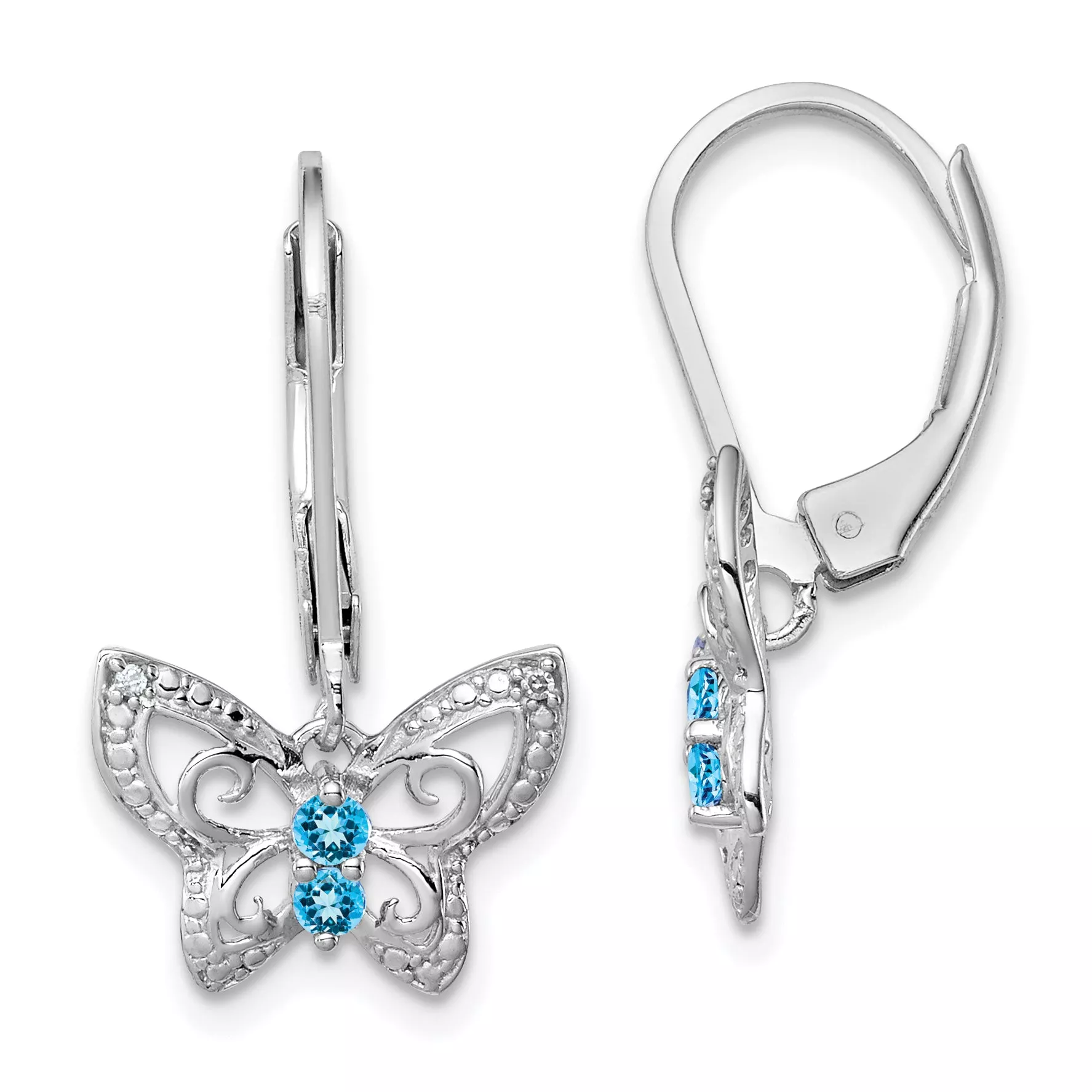 Sterling Silver Rhodium-Plated Blue Topaz and Diamond Dangle EarringsPolished, Elegant Design