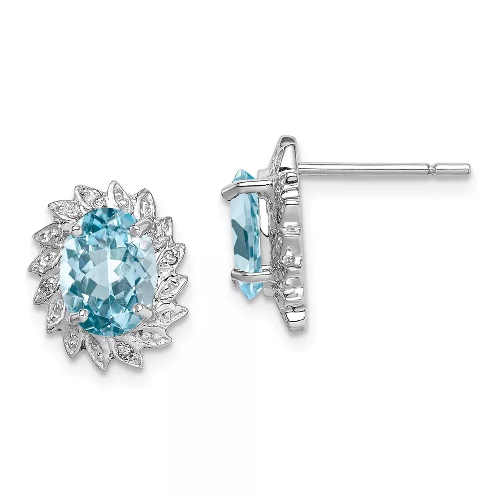 Sterling Silver Rhodium-plated Blue Topaz and Diamond Post Earrings