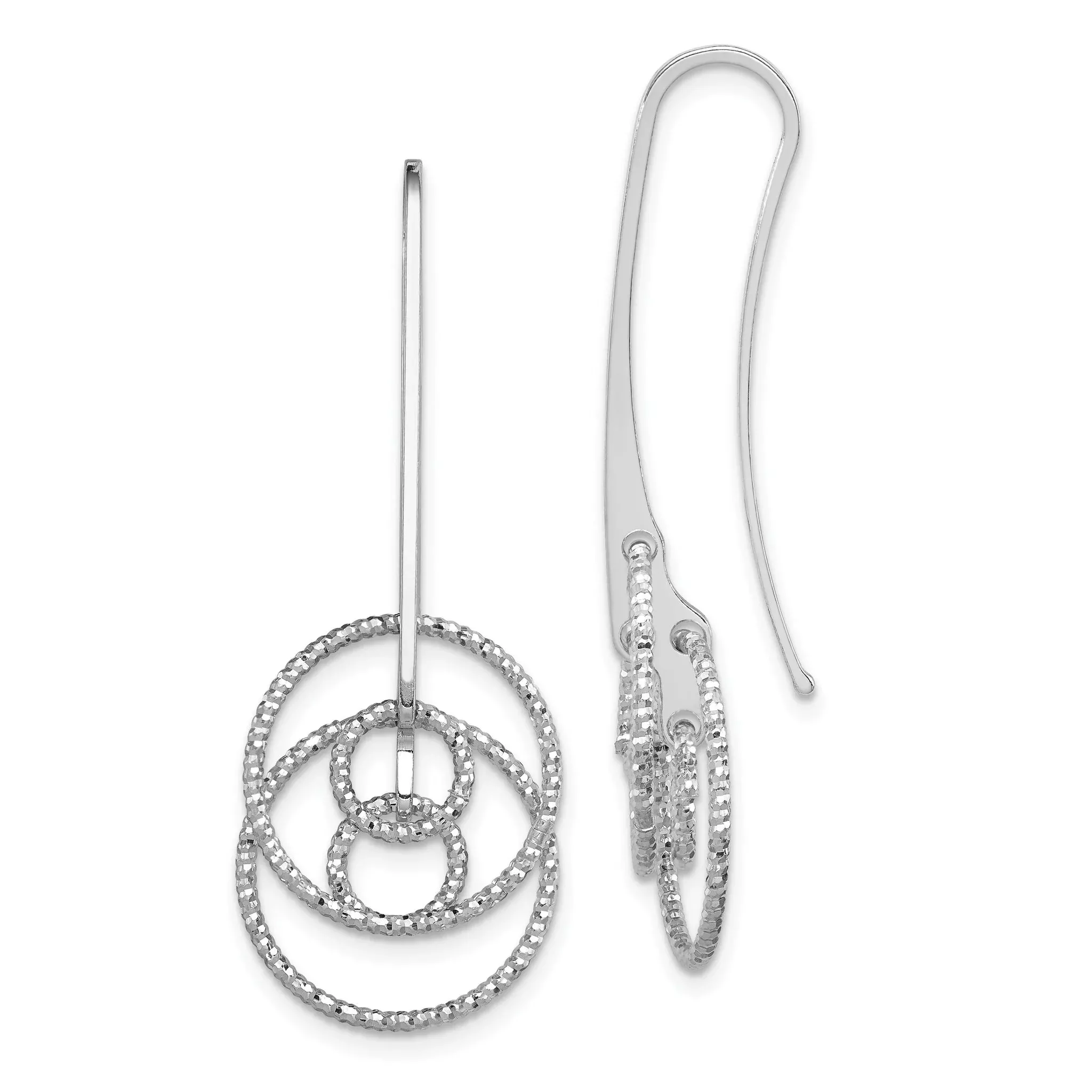 Sterling Silver Rhodium-Plated Dangle Earrings with Diamond-Cut Fancy Circles