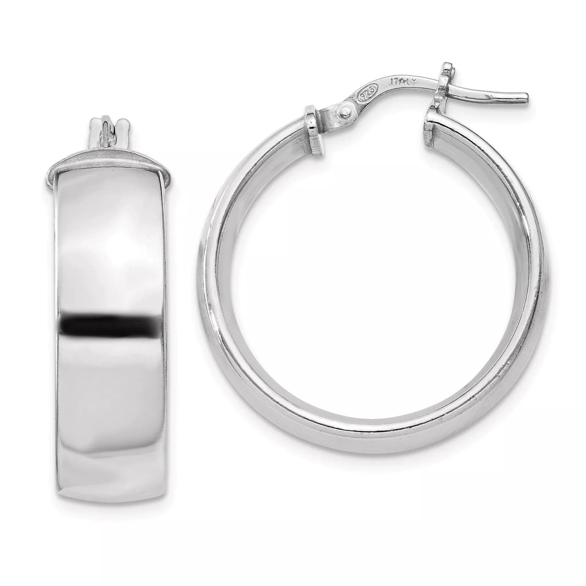 Sterling Silver Rhodium-Plated Hoop Earrings with Polished Hollow Design