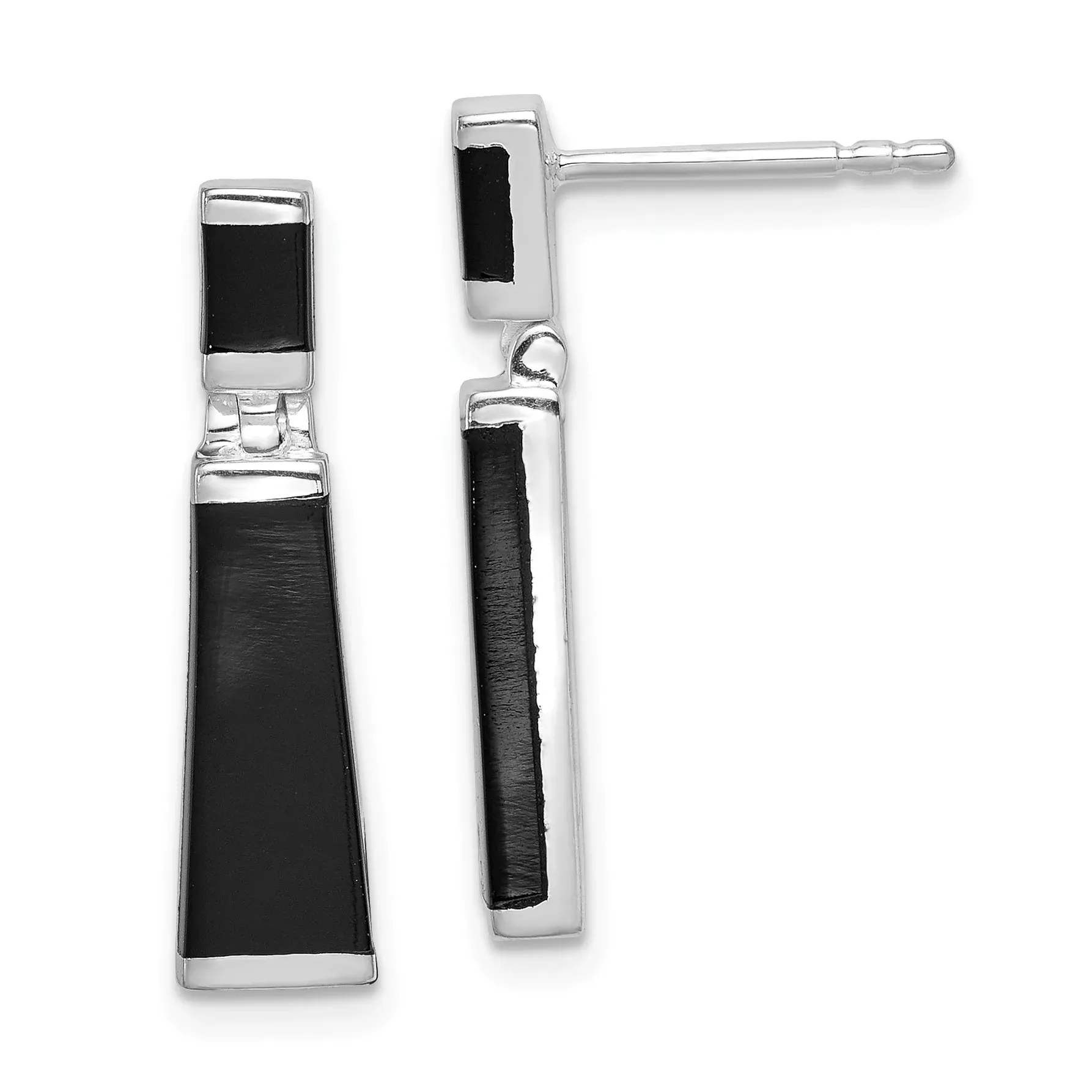 Sterling Silver Rhodium-Plated Onyx Drop Earrings Elegant Polished Finish