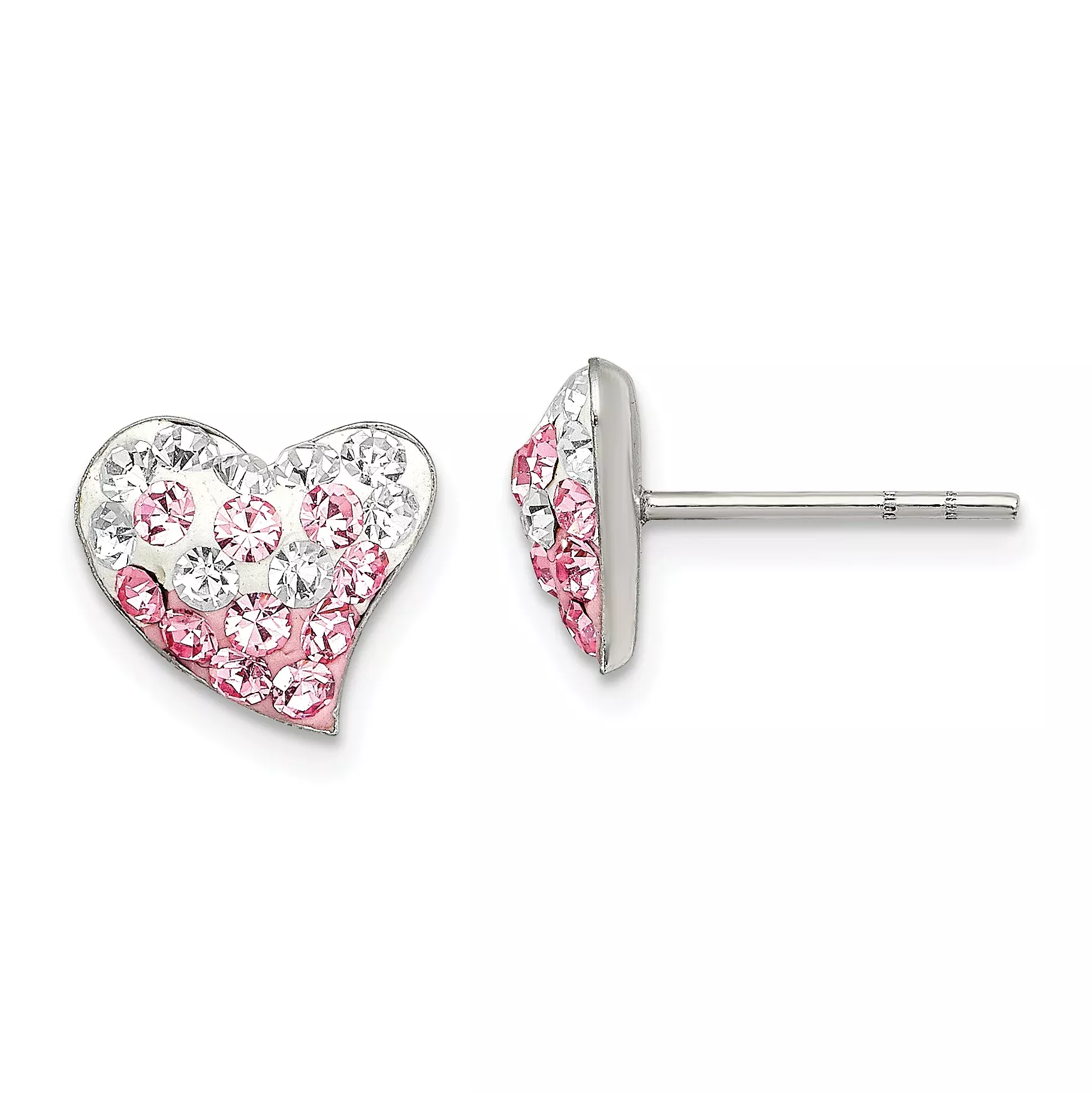 Sterling Silver Rhodium-Plated Pink/White Crystal Heart EarringsElegant & Tarnish-Resistant