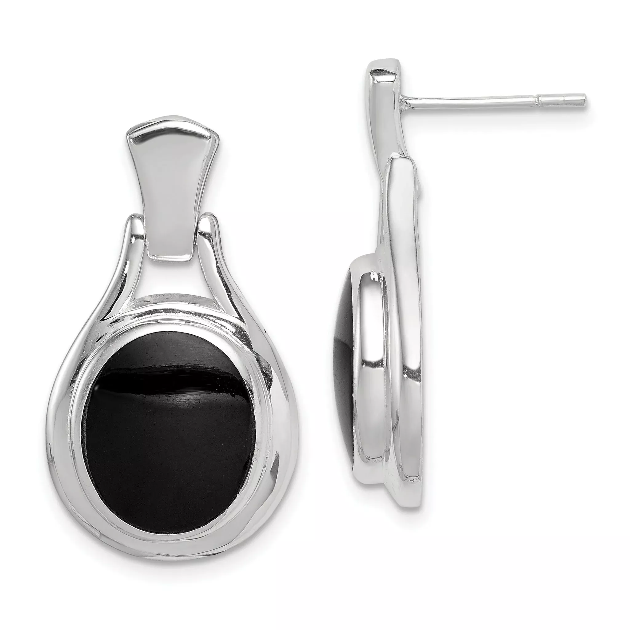 Sterling Silver Rhodium-Plated Polished Onyx Dangle Earrings for Women