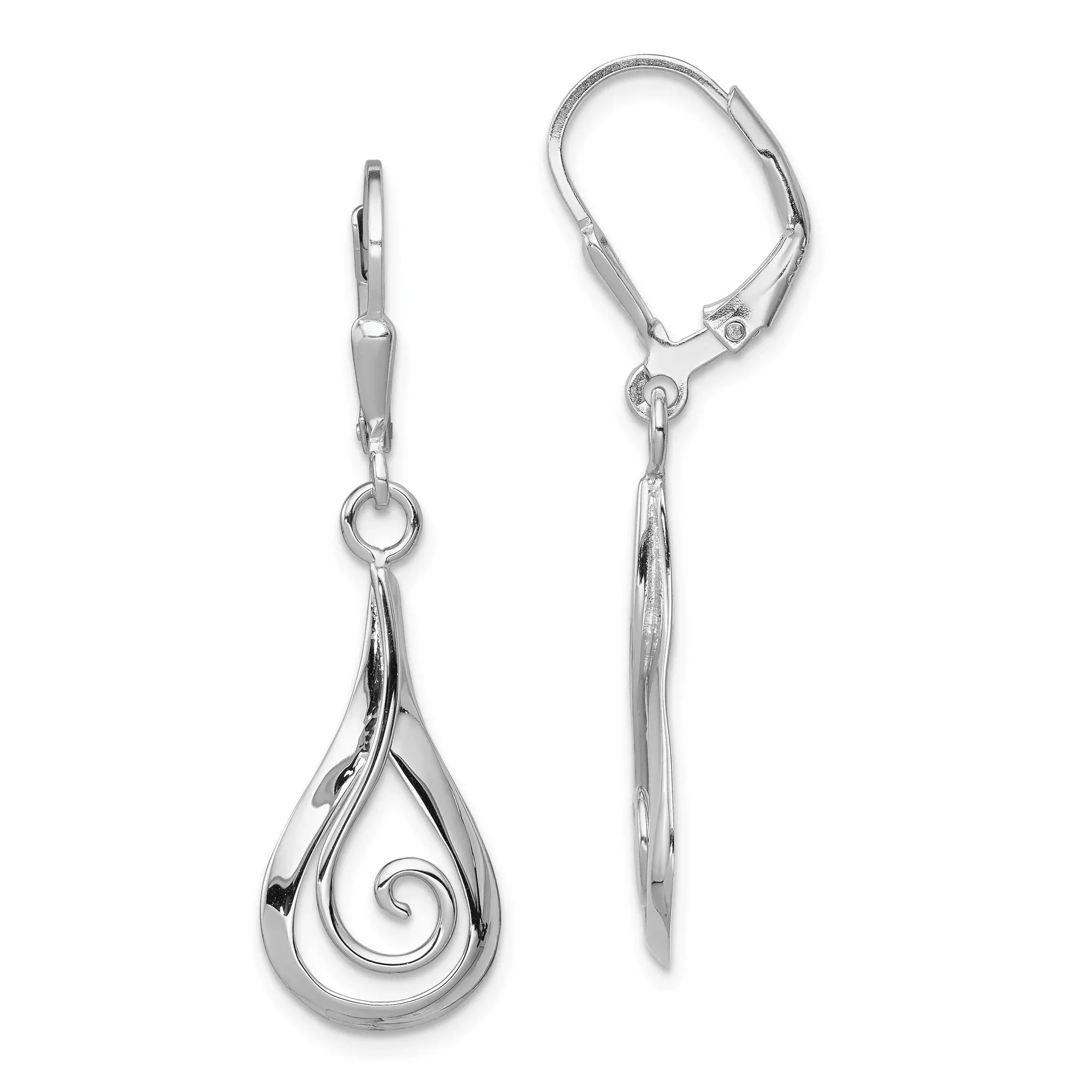 Sterling Silver Rhodium-Plated Polished Teardrop Dangle Earrings 39mm Leverback
