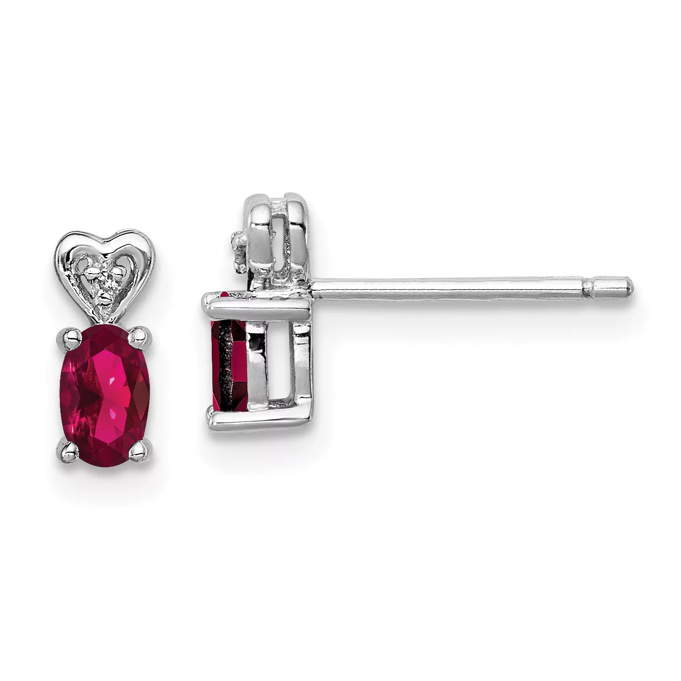 Sterling Silver Rhodium-Plated Ruby & Diamond Earrings Elegant Birthstone Design