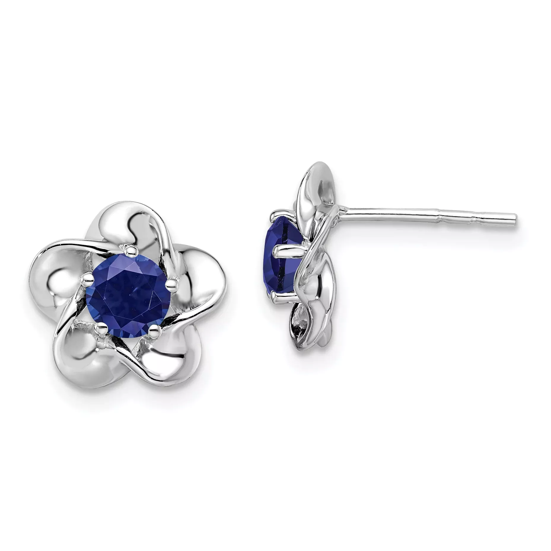 Sterling Silver Rhodium-Plated Sapphire Floral EarringsElegant, Lightweight Design