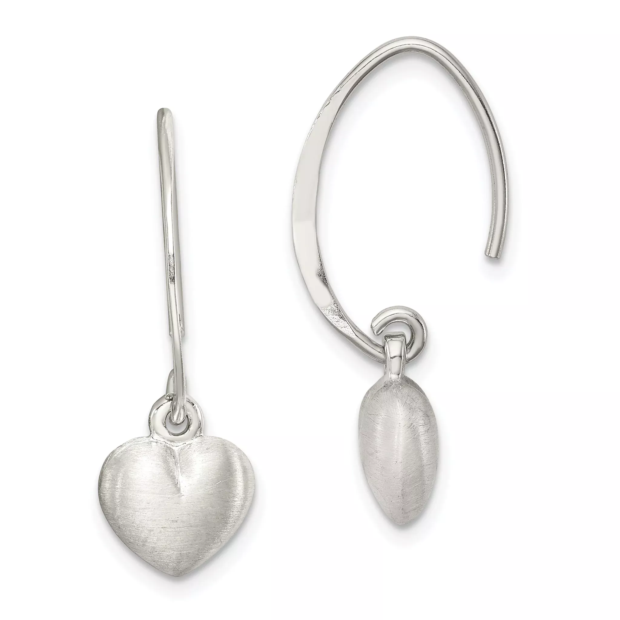 Sterling Silver Rhodium-plated Satin Heart Dangle Earrings