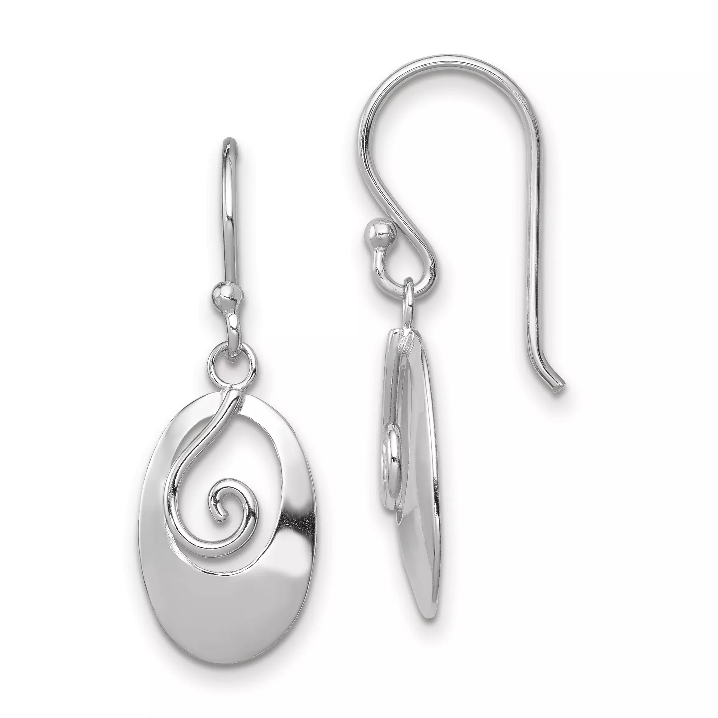 Sterling Silver Rhodium-Plated Swirl Oval Dangle Earrings Polished Finish