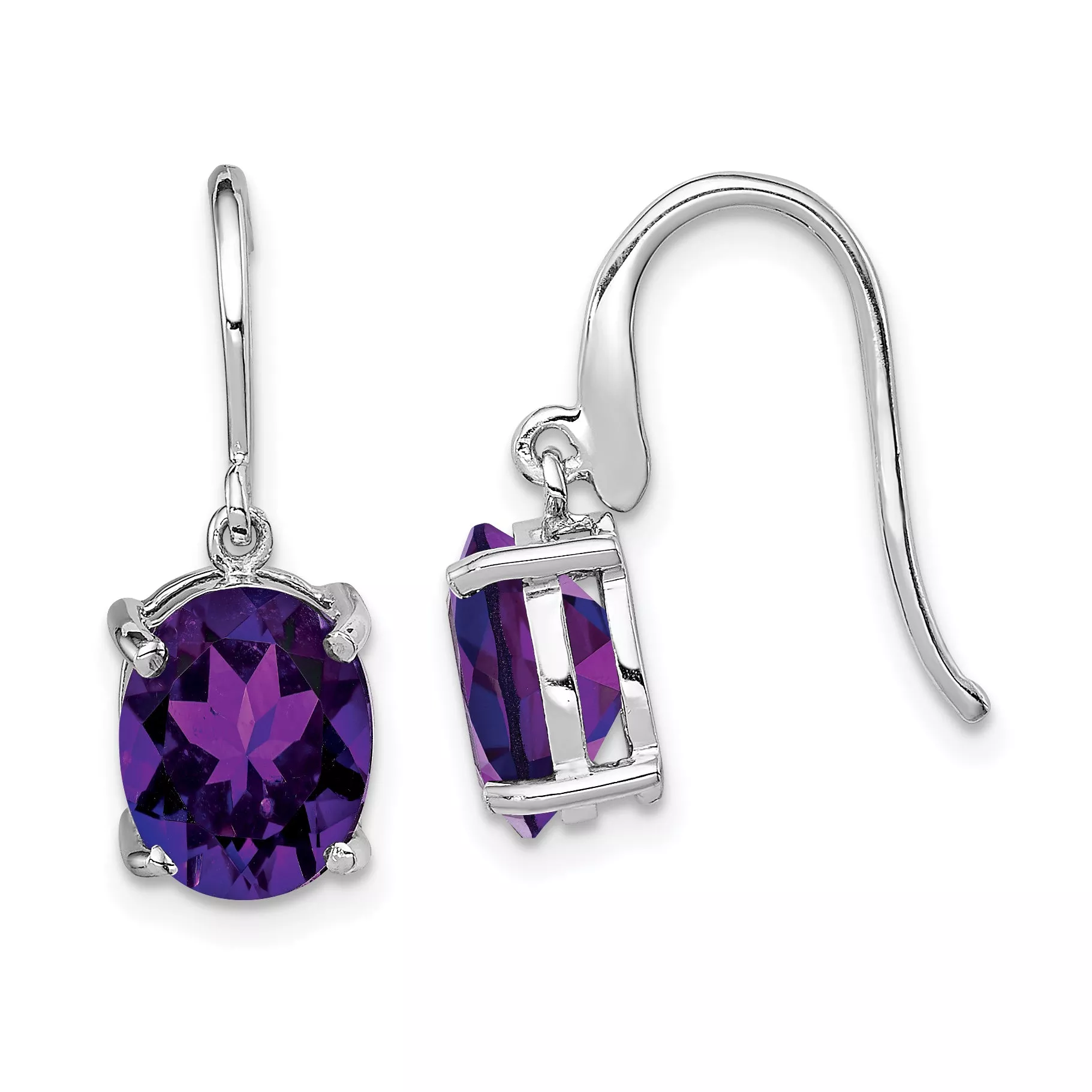 Sterling Silver Rhodium PlatedAmethyst Wire Earrings