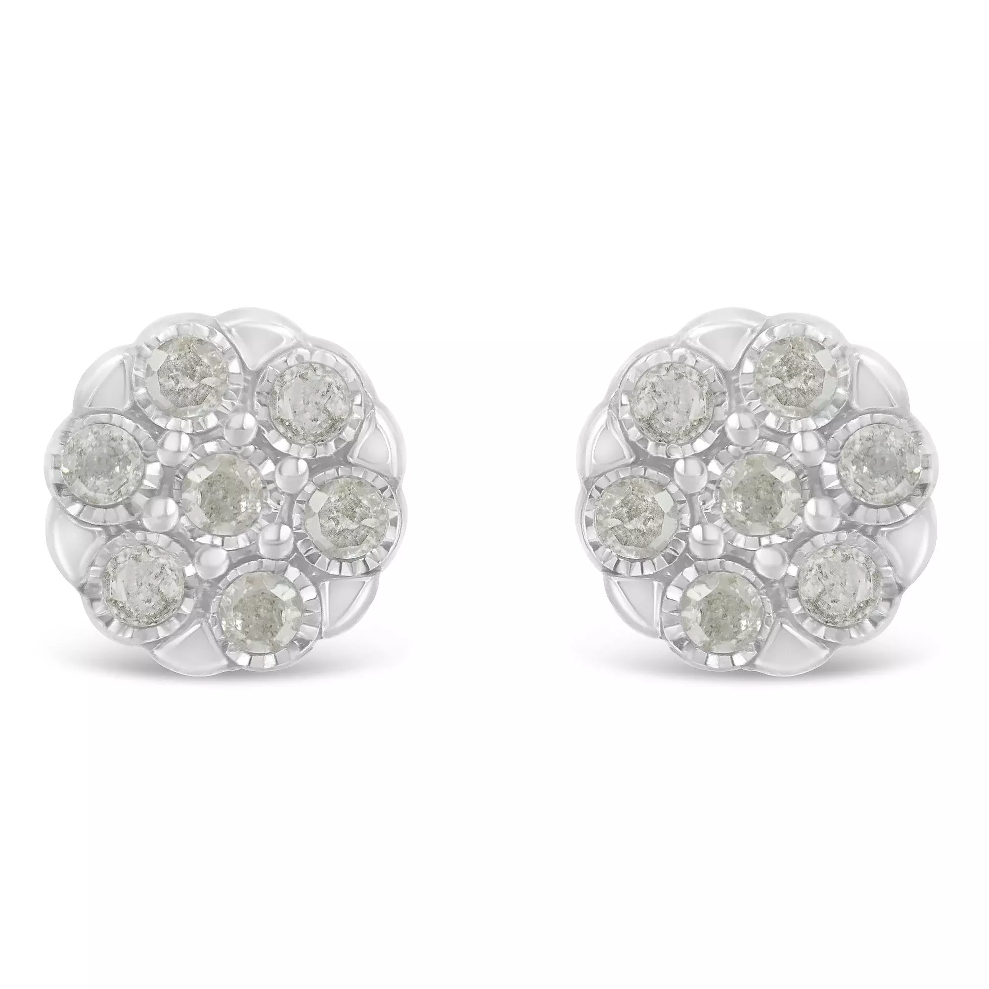Sterling Silver Rose-Cut Diamond Floral Cluster Stud Earring (0.25 cttw, I-J Color, I2-I3 Clarity)