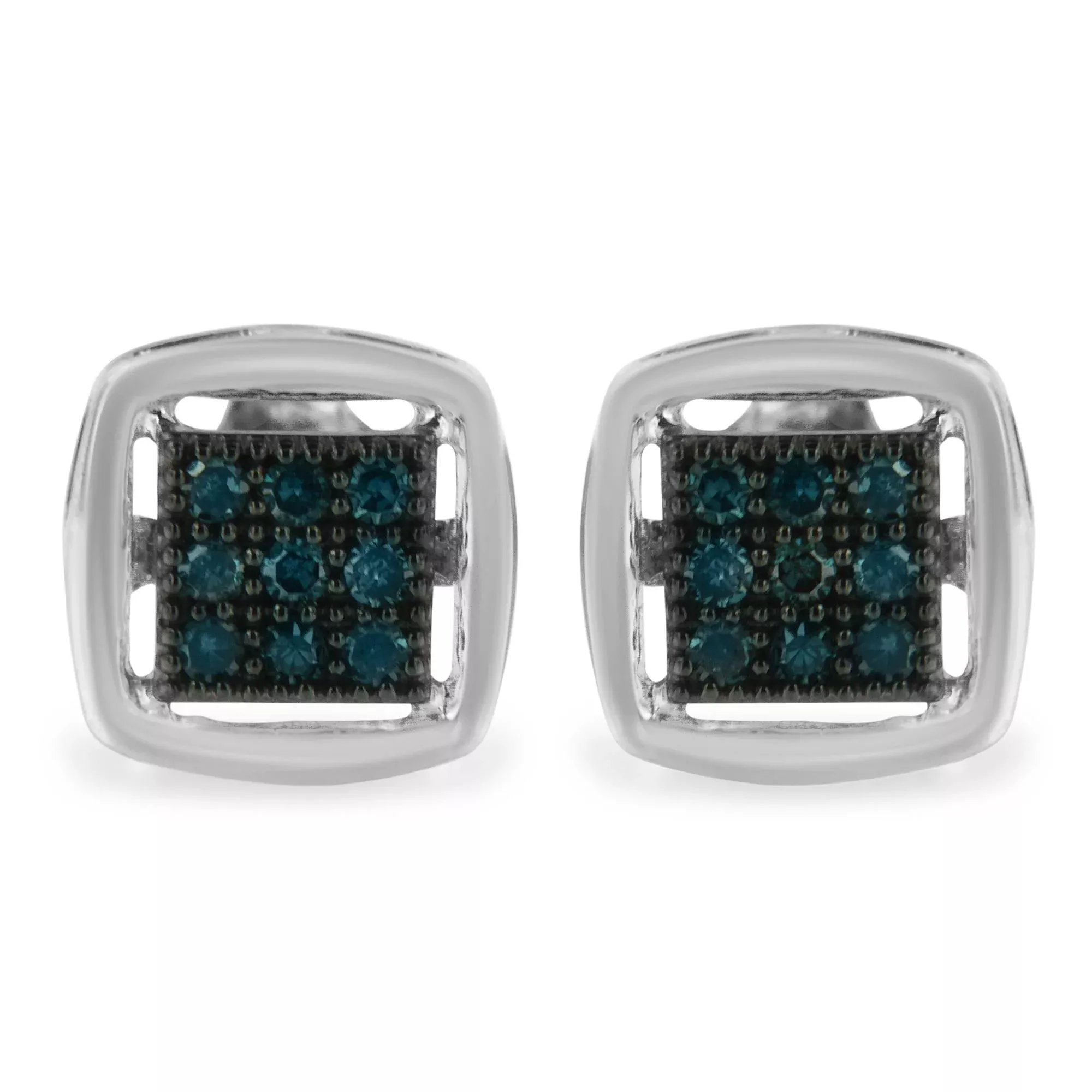 Sterling Silver Rose Cut Treated Blue Diamond Square Stud Earring (0.25 cttw, Blue Color, I2-I3 Clarity)