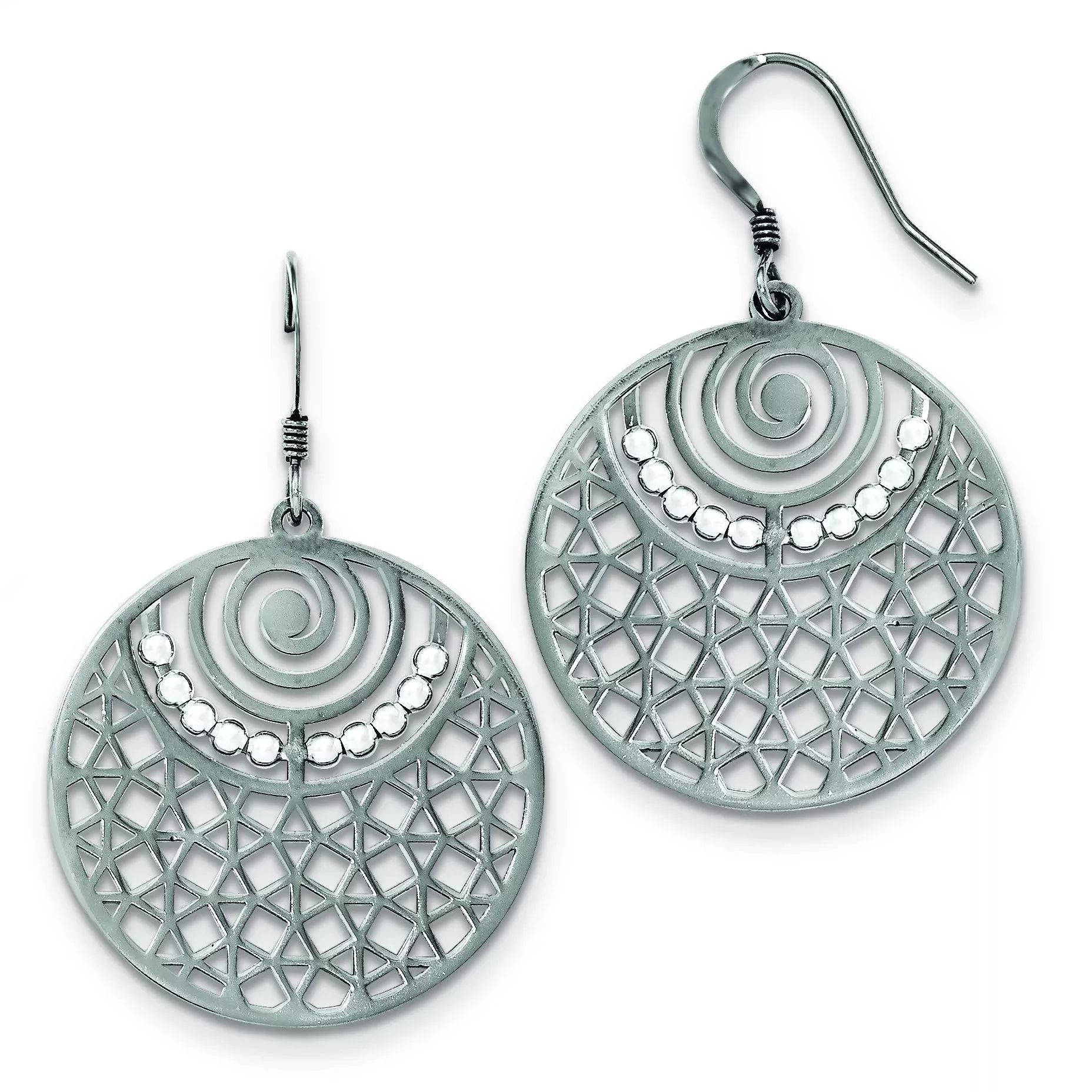Sterling Silver Ruthenium-Plated Drop Earrings with French Wire 48mm